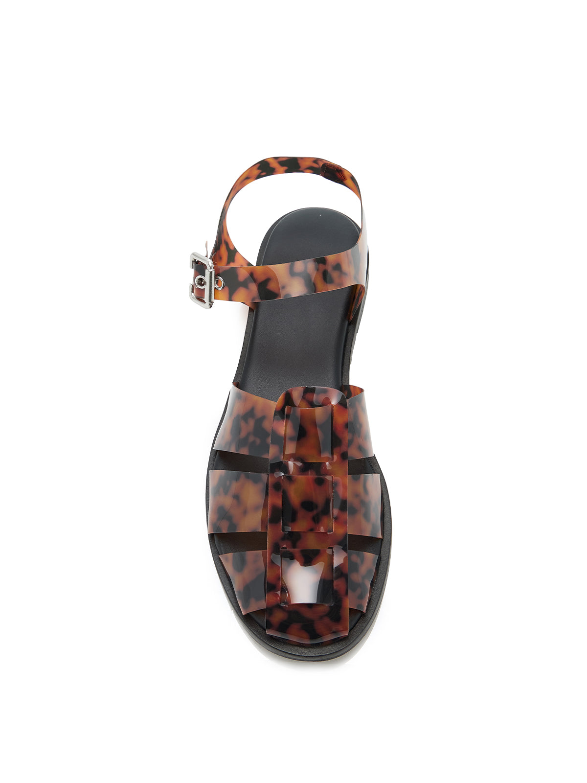 Leopard Print Film TPU Round-Toe Ankle Strap Flats