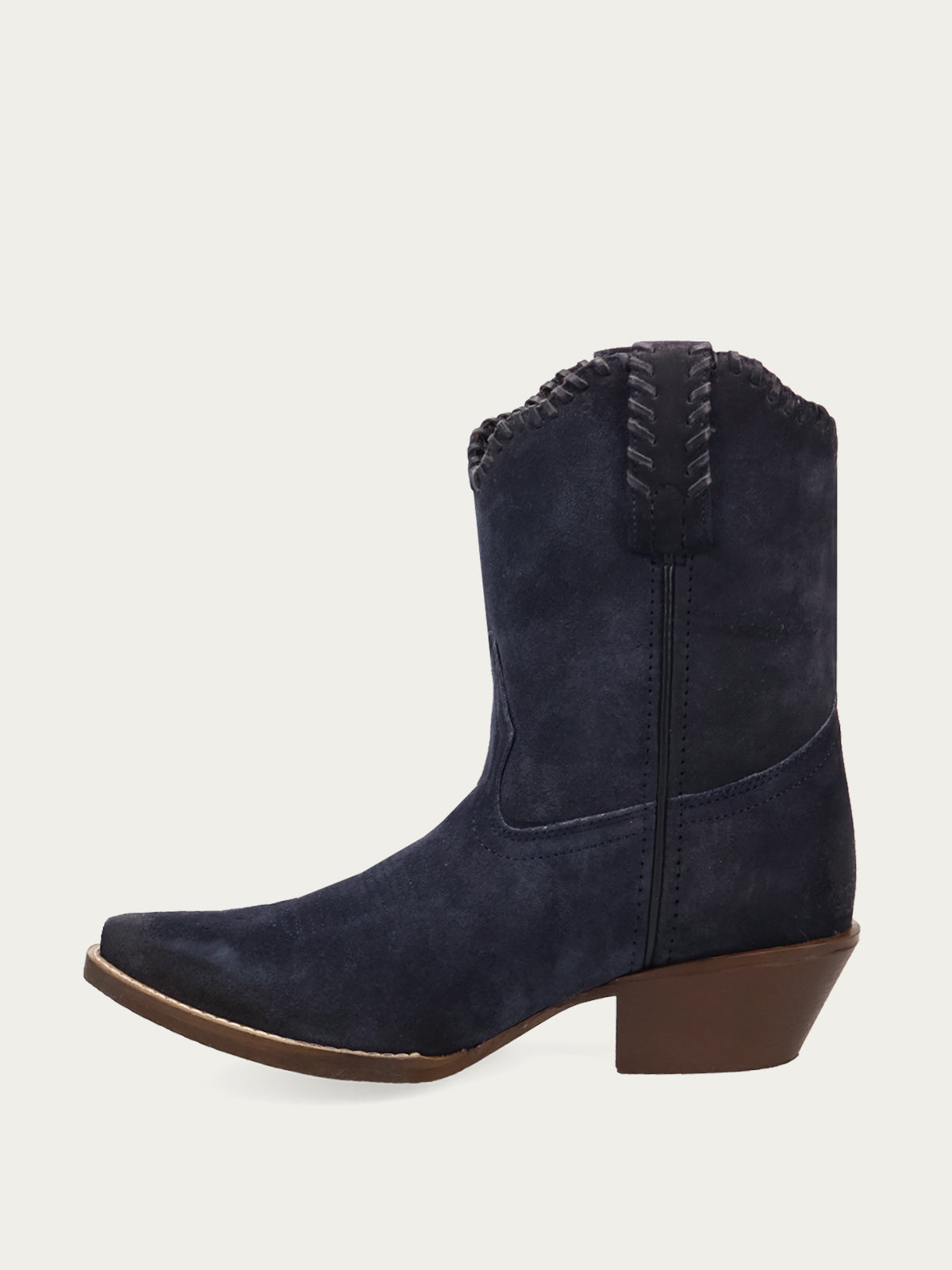 Navy Faux Suede Snip-Toe Short Slip-On Ankle Cowgirl Boots