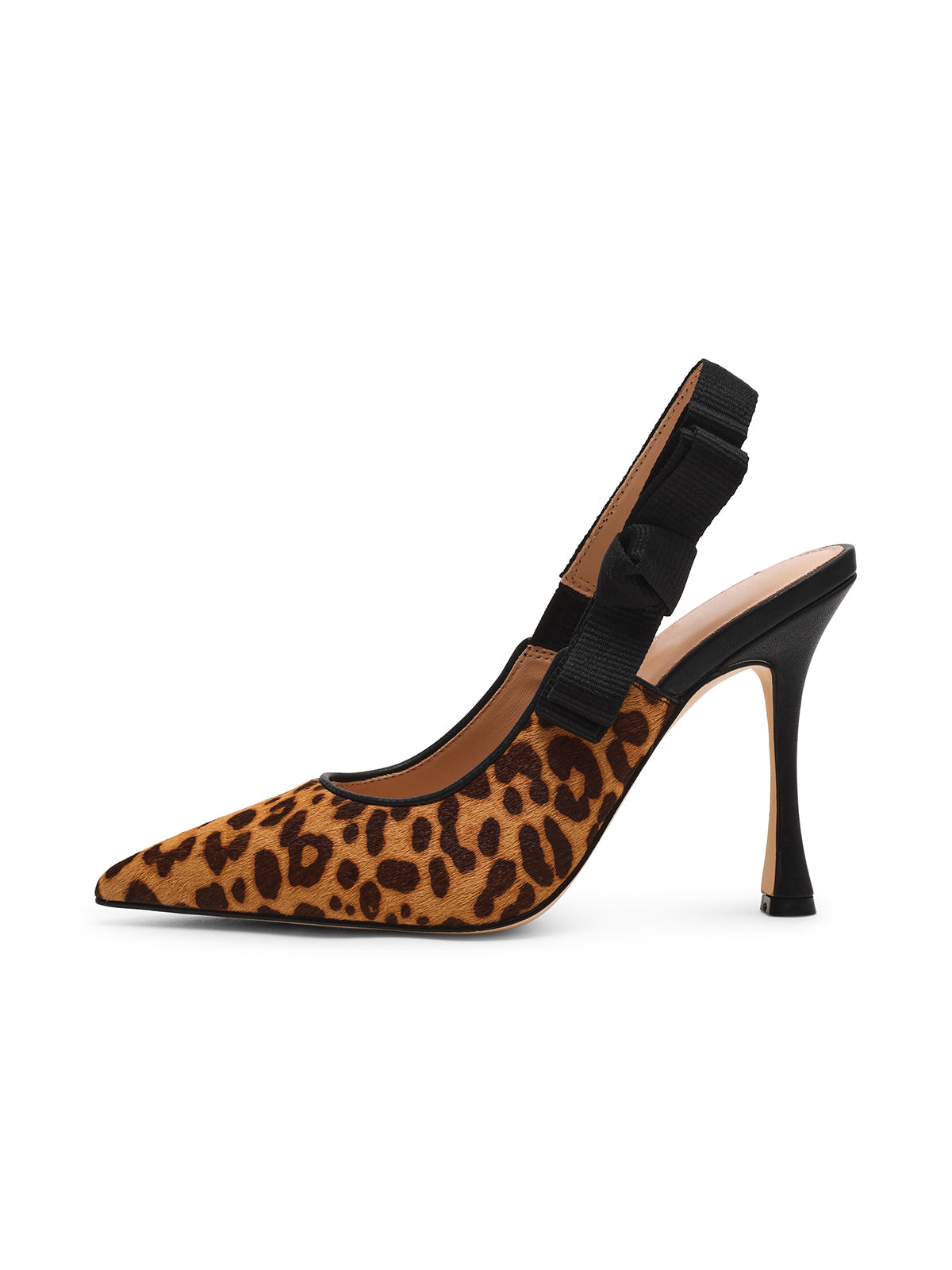 Leopard Print Pointed-Toe Slingback With Bow High Heels