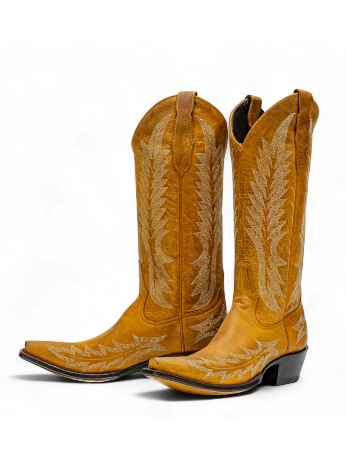 Champagne Snip-Toe Wide Calf Embroidery Knee High Cowgirl Boots