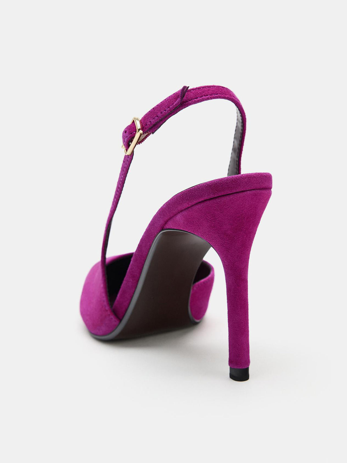 Fuchsia Faux Suede Pointed-Toe Buckle Back Strap High Stiletto Heels