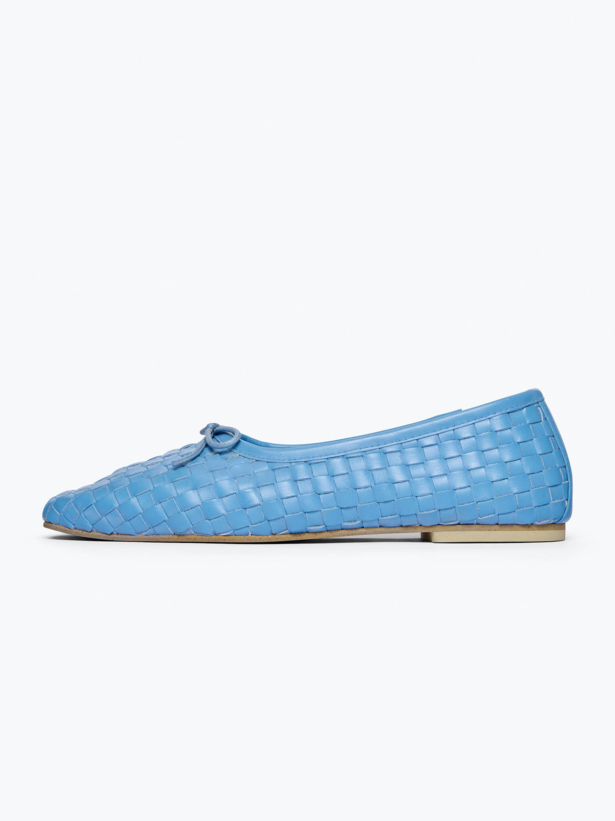 Woven Vegan Leather Square-Toe Front Bow Slip-On Ballet Flats - Blue