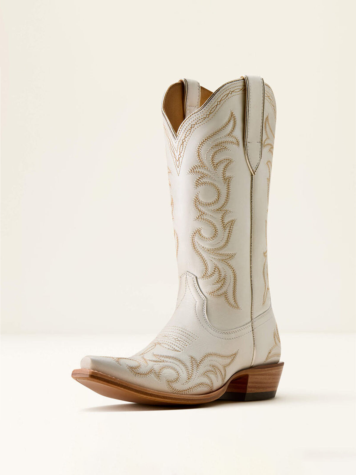 Ivory Embroidery Snip-Toe Mid Calf Western Boots For Women