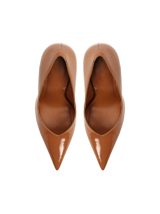 Patent Brown Pointed-Toe Classic Backless High Heels