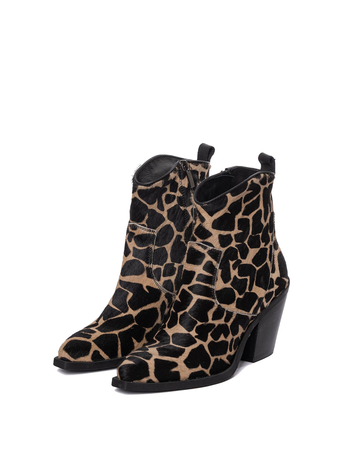Dark Leopard Pony Hair Snip-Toe Full-Zip Ankle Cowgirl Boots
