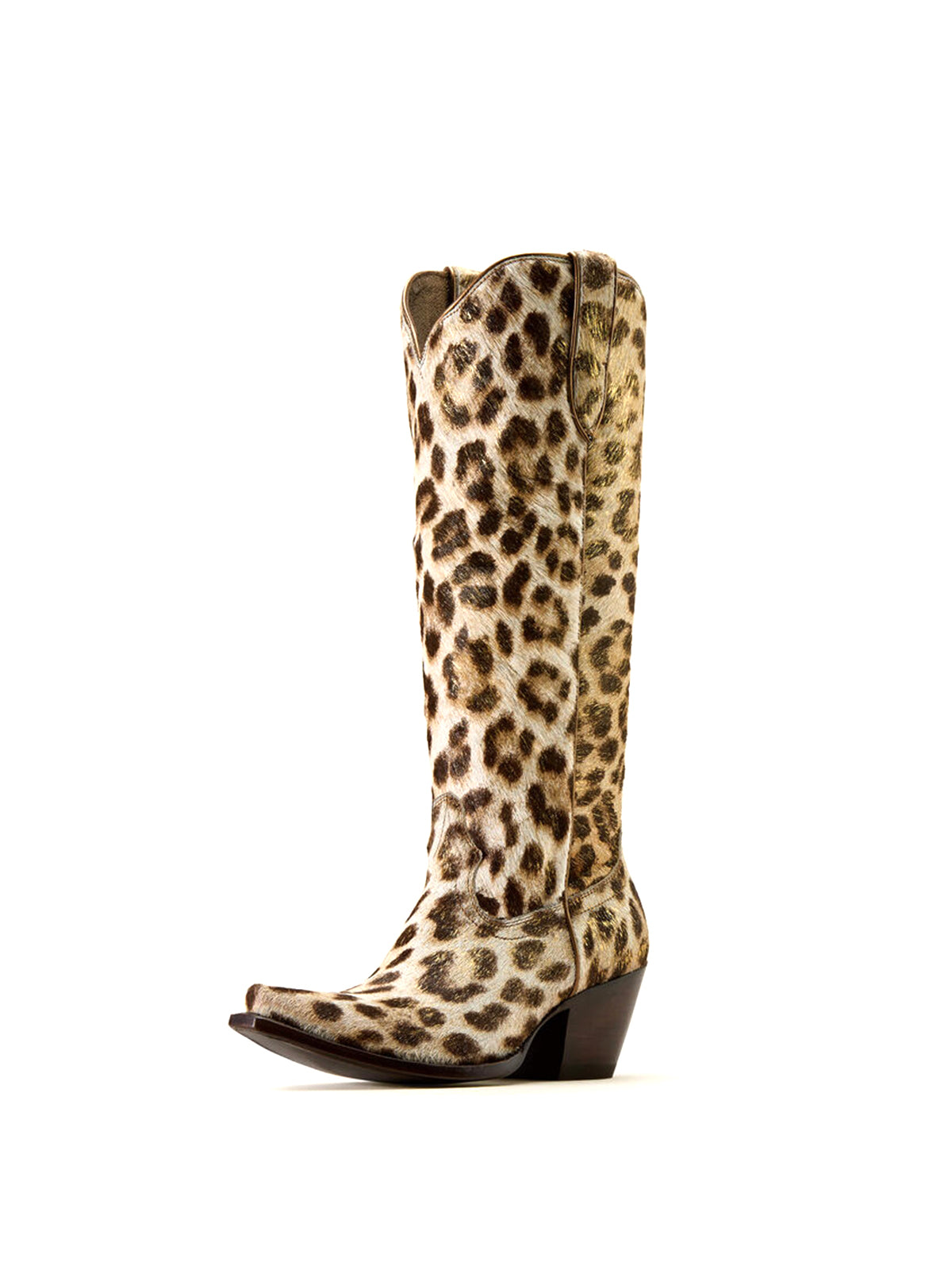 Gilded Metallic Leopard Print Horsehair Knee High Western Boots