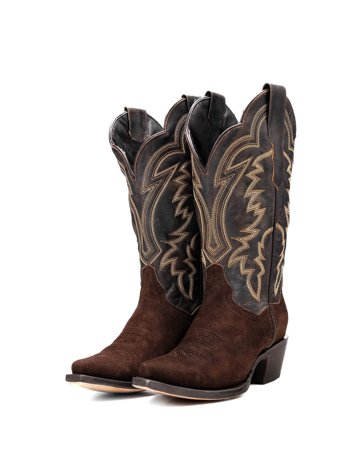 Western Snip-Toe Embroidery Mid Calf Cowgirl Boots - Dark Brown