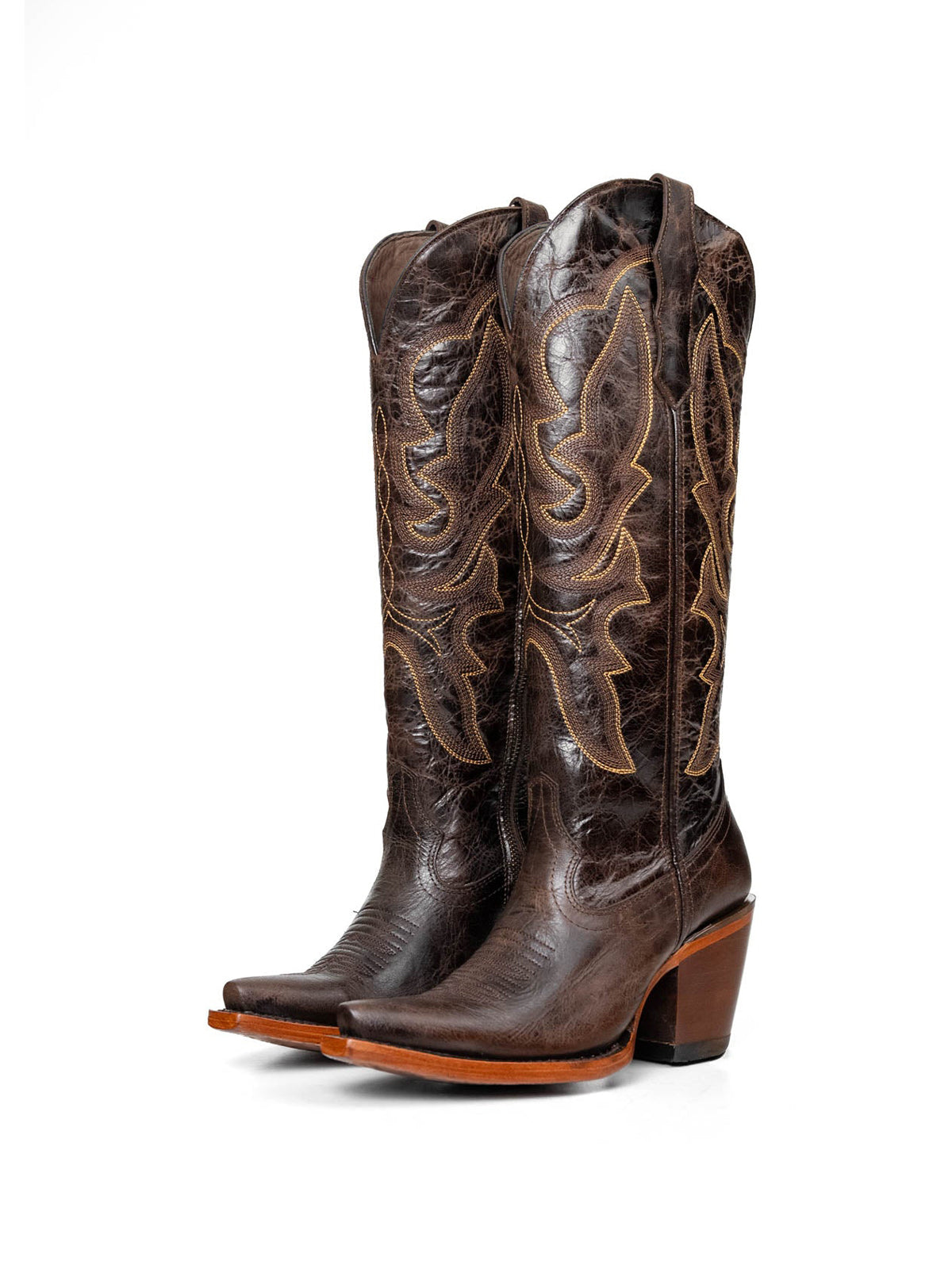 Western Snip-Toe Embroidery Half-Zip Knee High Chic Cowgirl Boots - Dark Coffee
