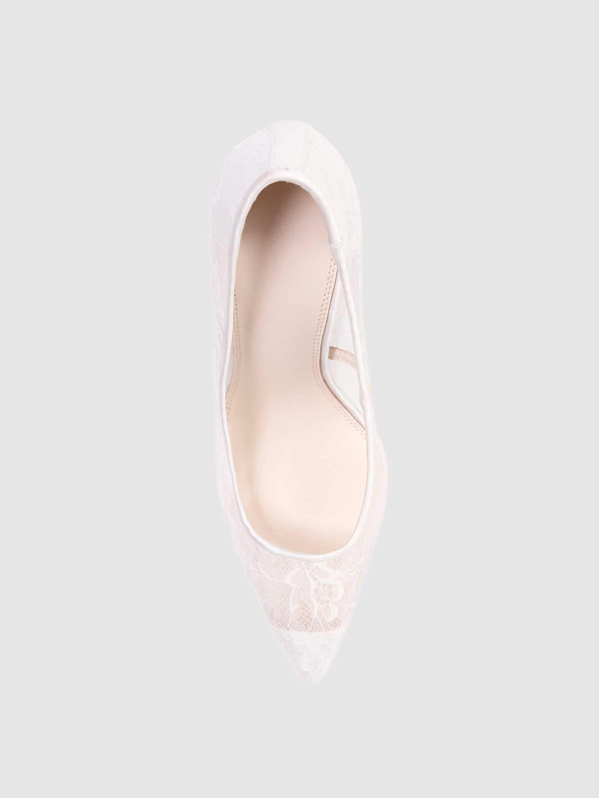 White Lace Mesh Pointed-Toe Slip-On High Heels