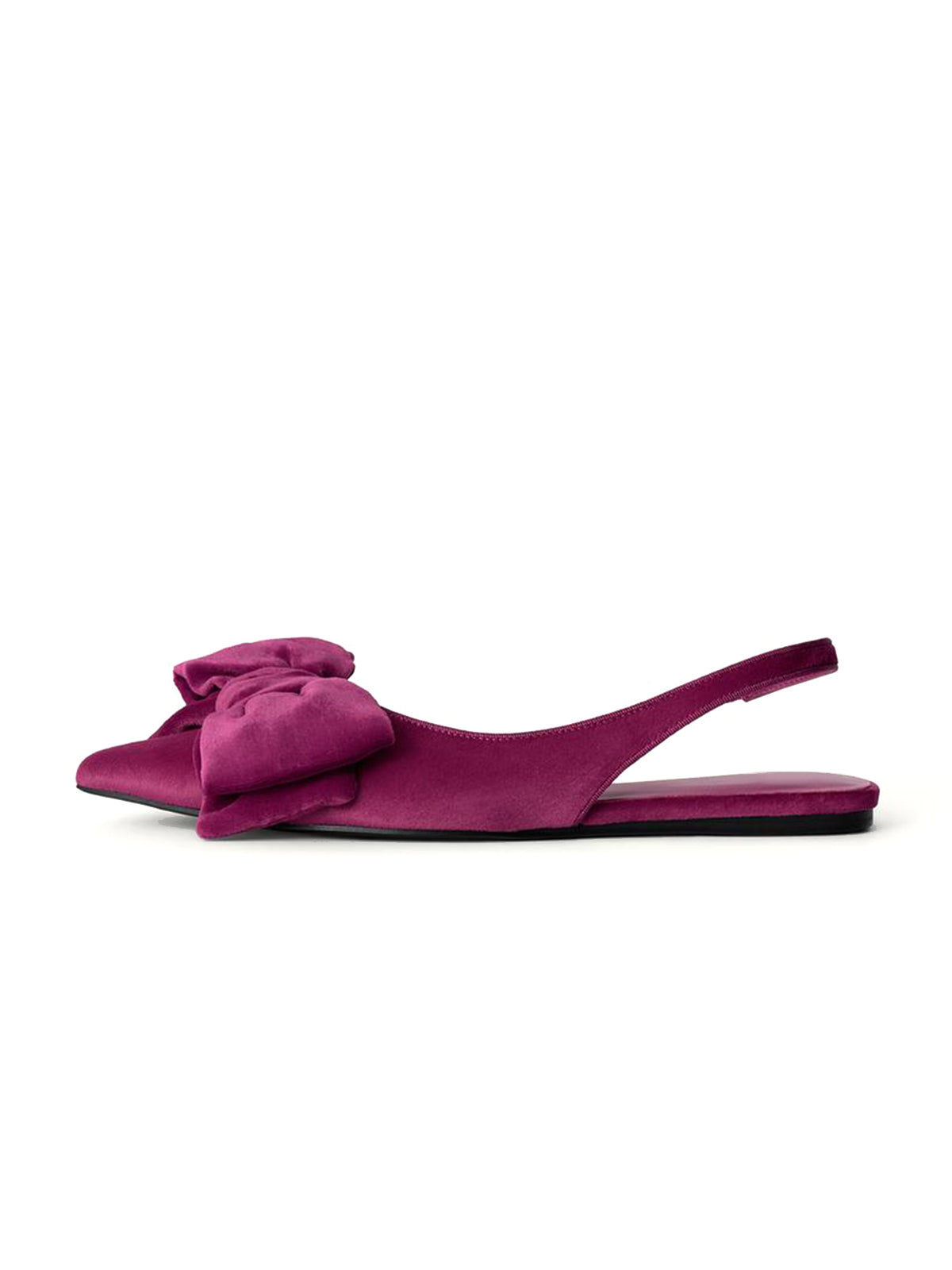 Pink Velvet Pointed-Toe Front Big Bow And Slingback Flats
