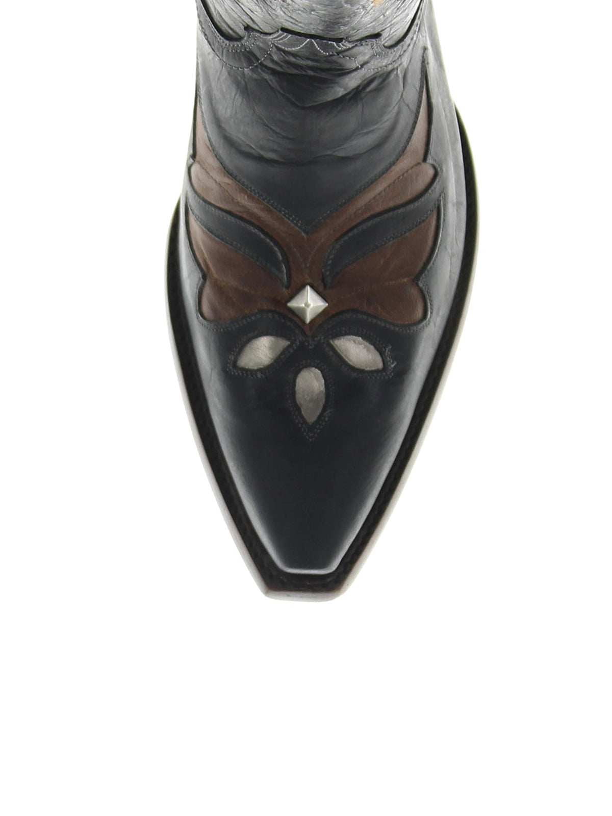 Black Snip-Toe Sunflower Inlay Rice Ears Embroidery Mid Calf Cowgirl Boots