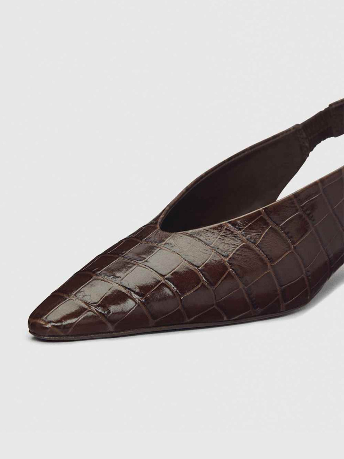 Chocolate Crocodile Pattern Pointed-Toe Slingback Simple Kitten Heels