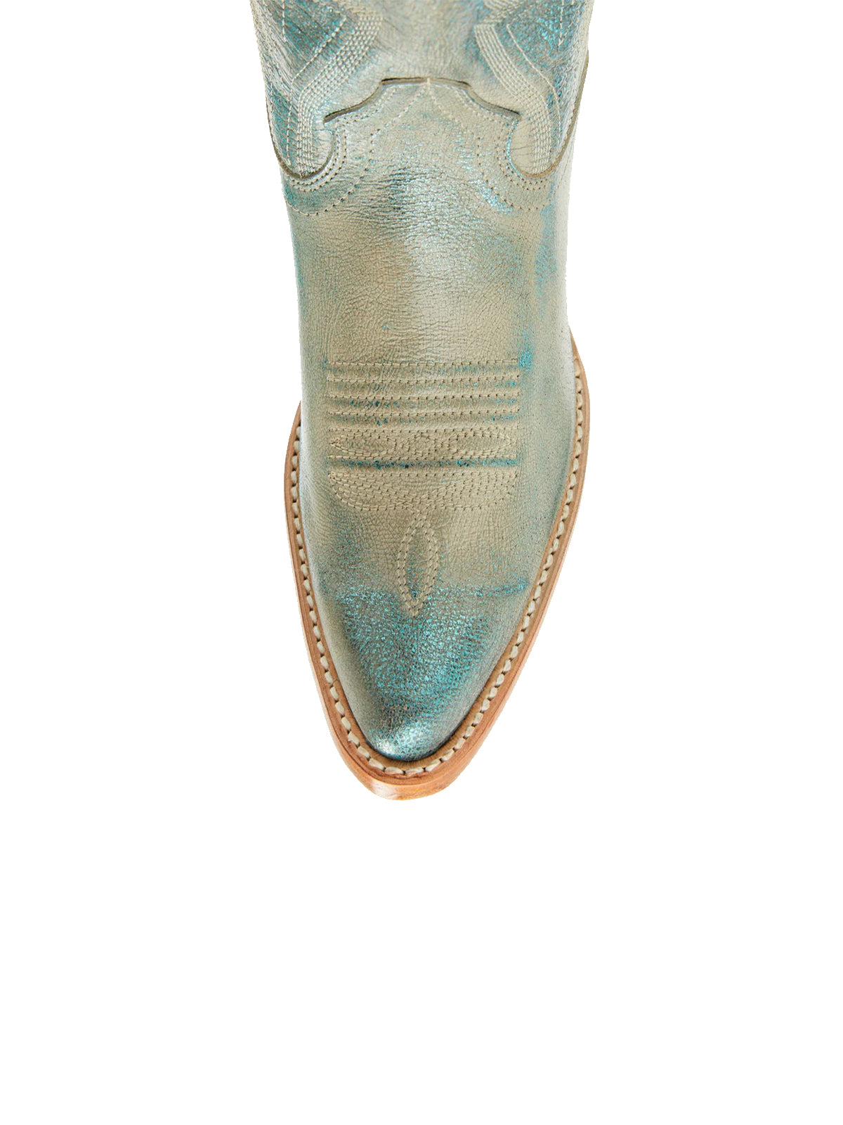 Metallic Turquoise Almond-Toe Classic Embroidery Mid Calf Cowgirl Boots