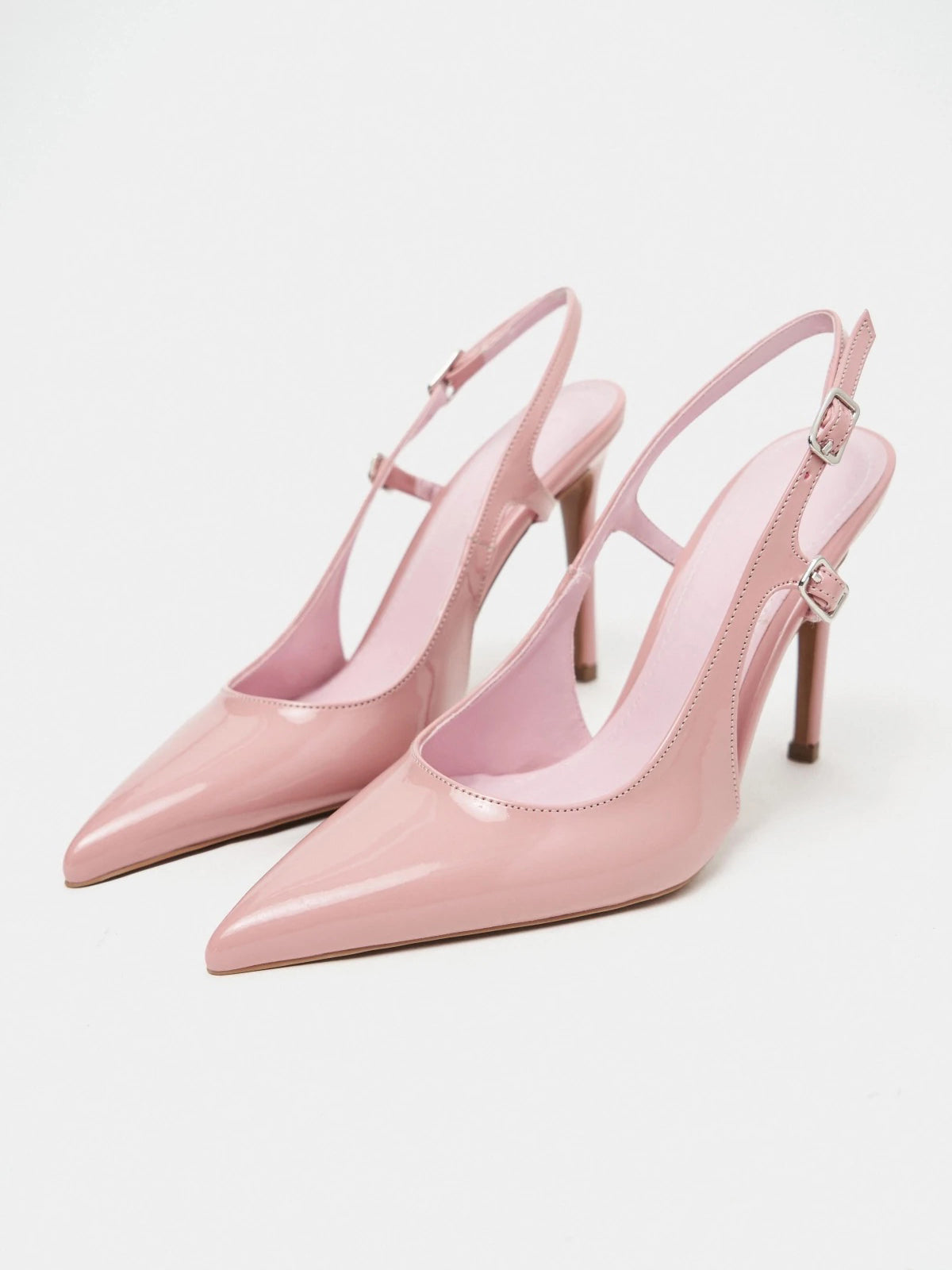 Patent Leather Pointed-Toe Buckle Back Strap Chic High Heels - Rose Pink