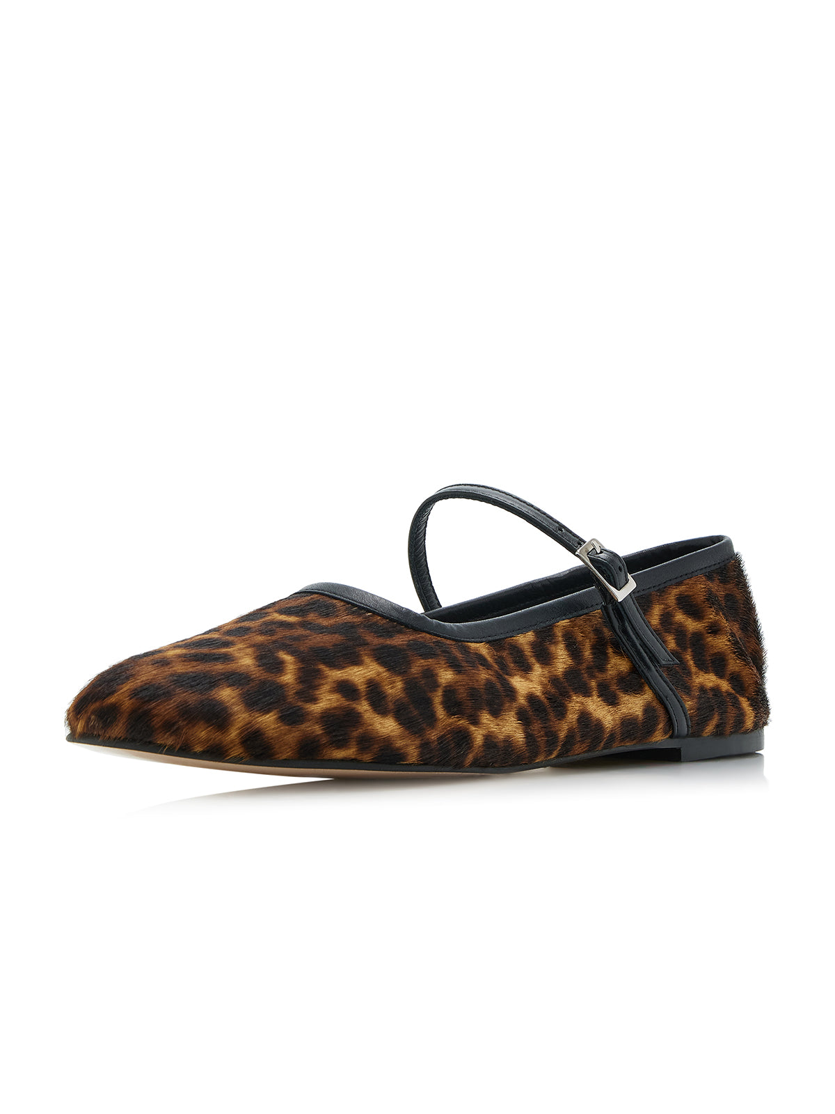Leopard Pony Hair Round-Toe Bridge Strap Ballet Flats