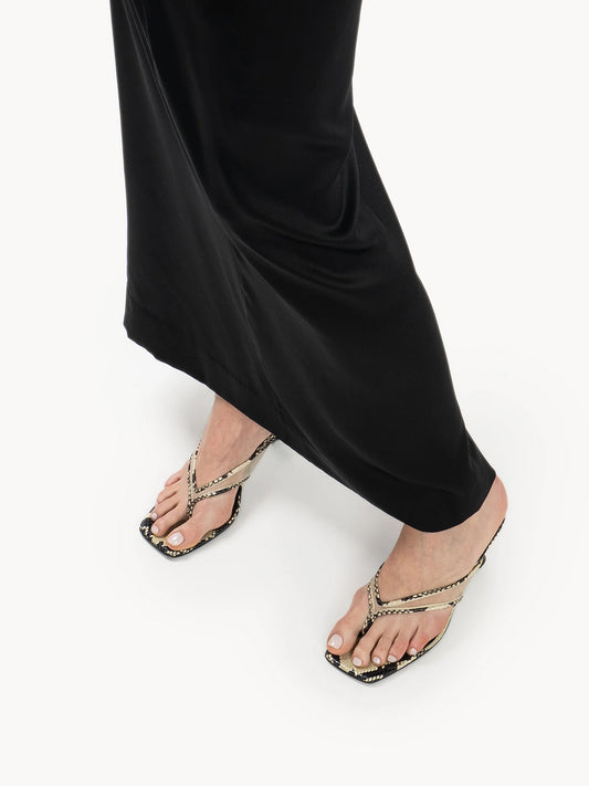 Snakeskin Pattern Vegan Leather And Mesh Square-Toe Flip-Flops Kitten Heels