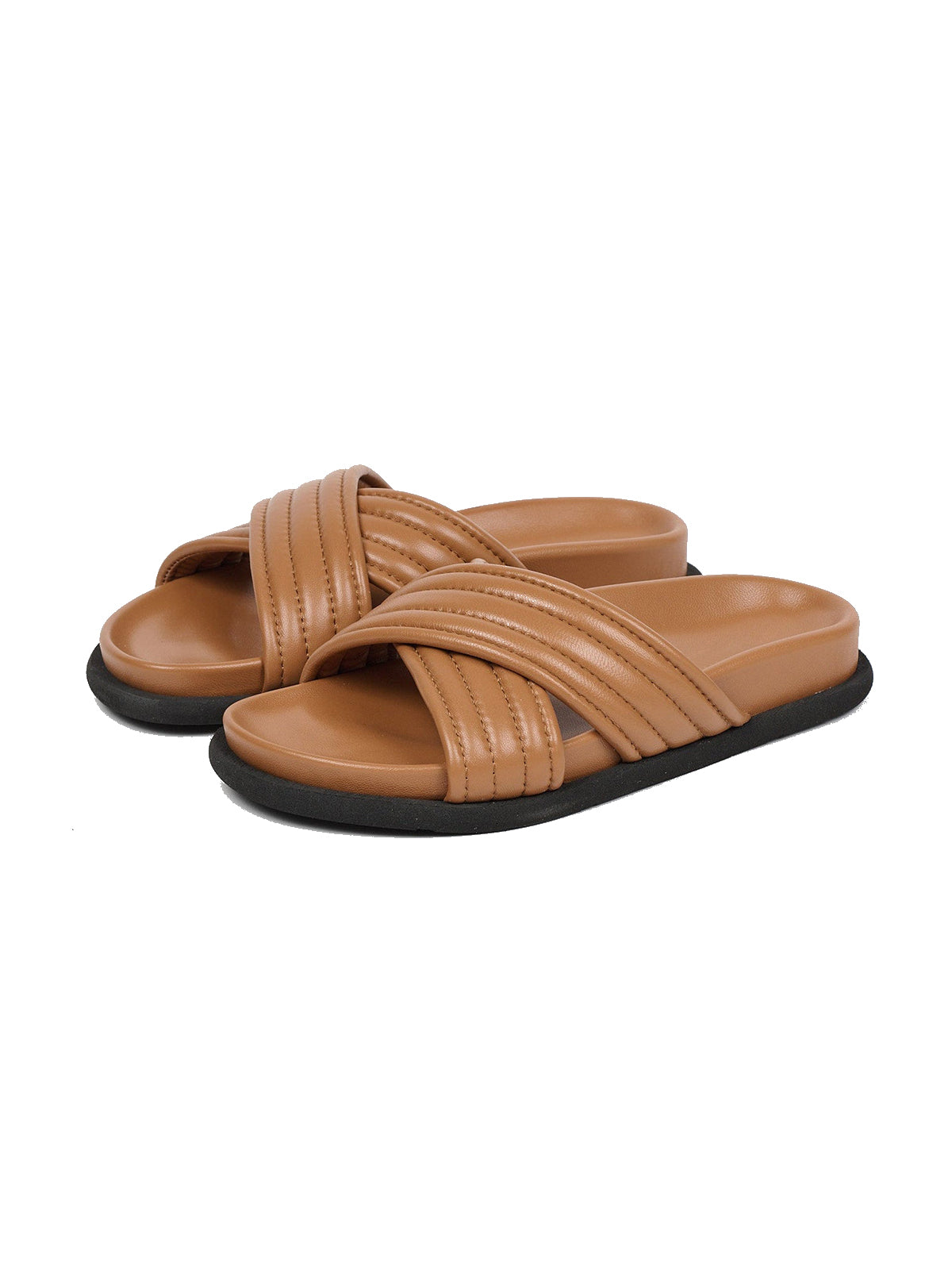Camel Square-Toe Crossed Straps Chic Backless Flats