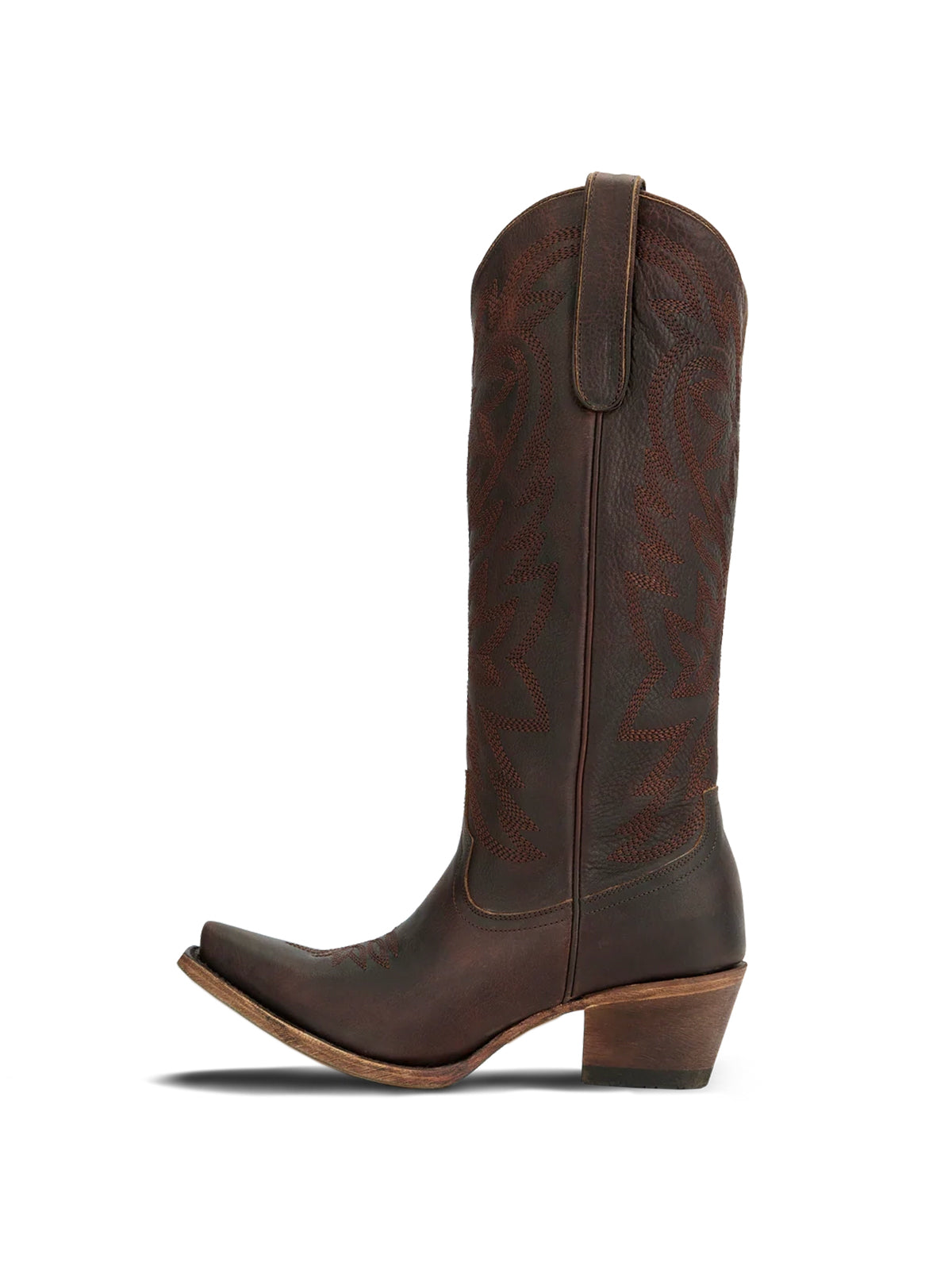 Western Snip-Toe Embroidery Classic Knee High Half-Zip Cowgirl Boots - Cognac