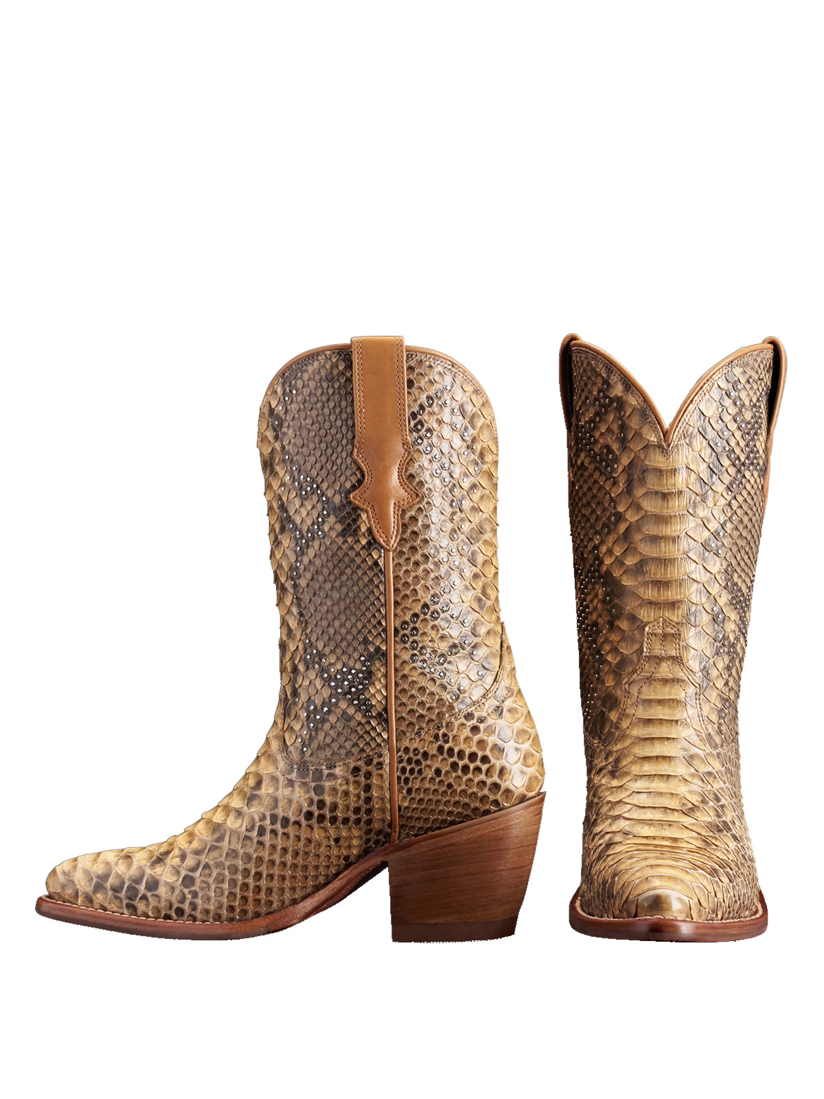 Snakeskin Print Almond-Toe Mid Calf Cowgirl Boots