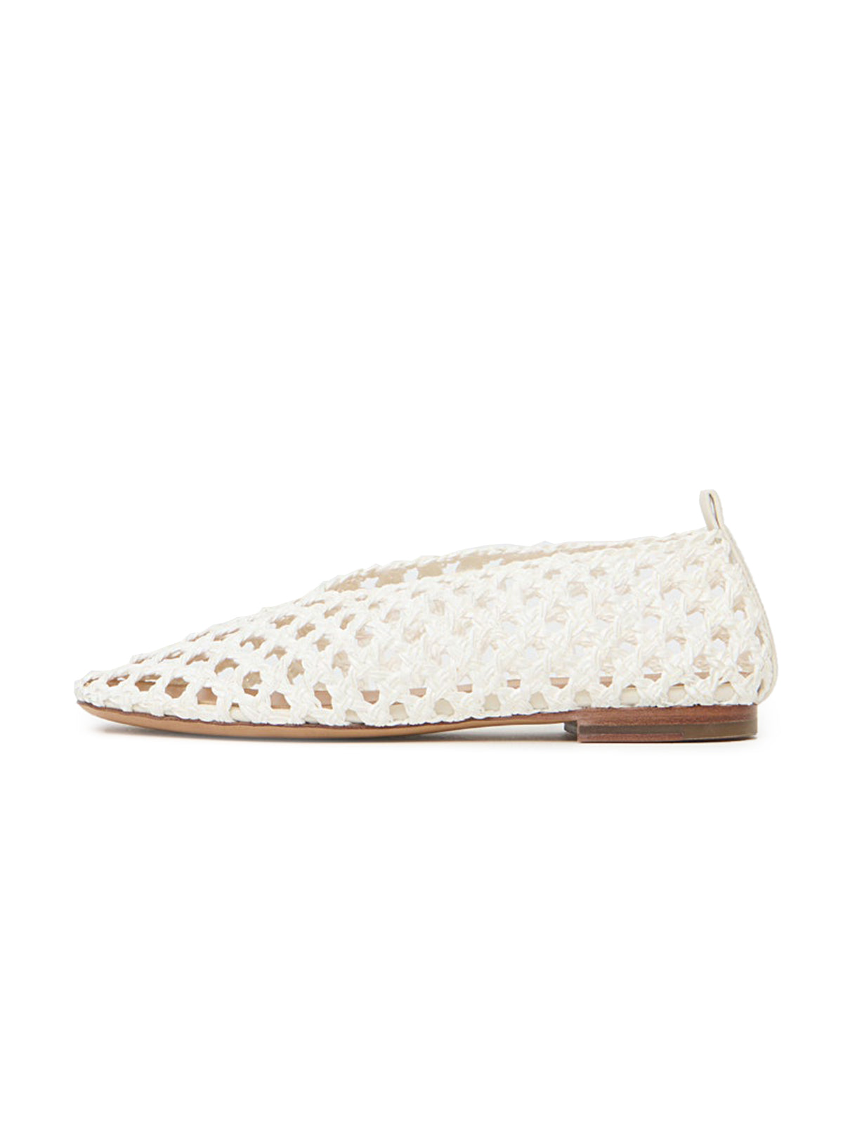 White Woven Vegan Leather Round-Toe Simple Slip-On Flats