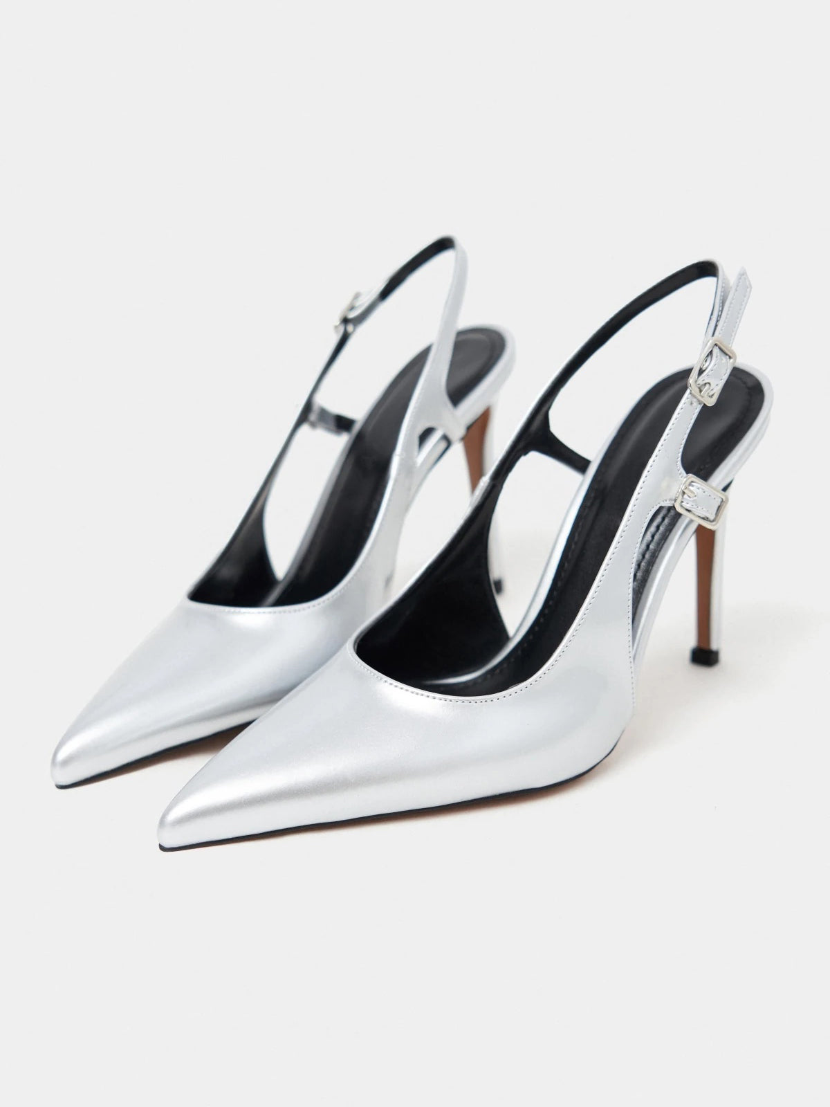 Pointed-Toe Buckle Back Strap Chic High Heels - Metallic Silver