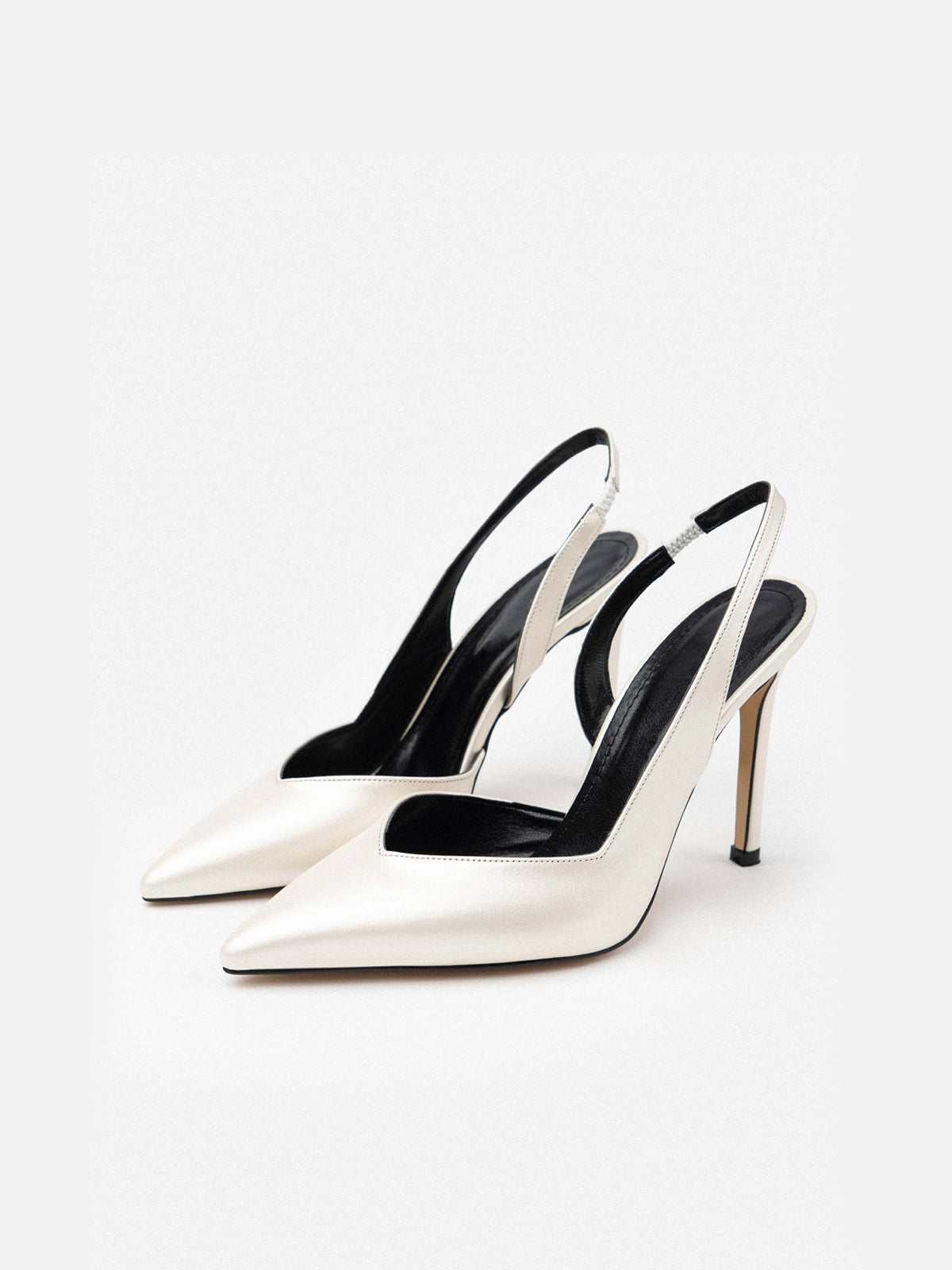 White Pointed-Toe Concise Slingback High Heels
