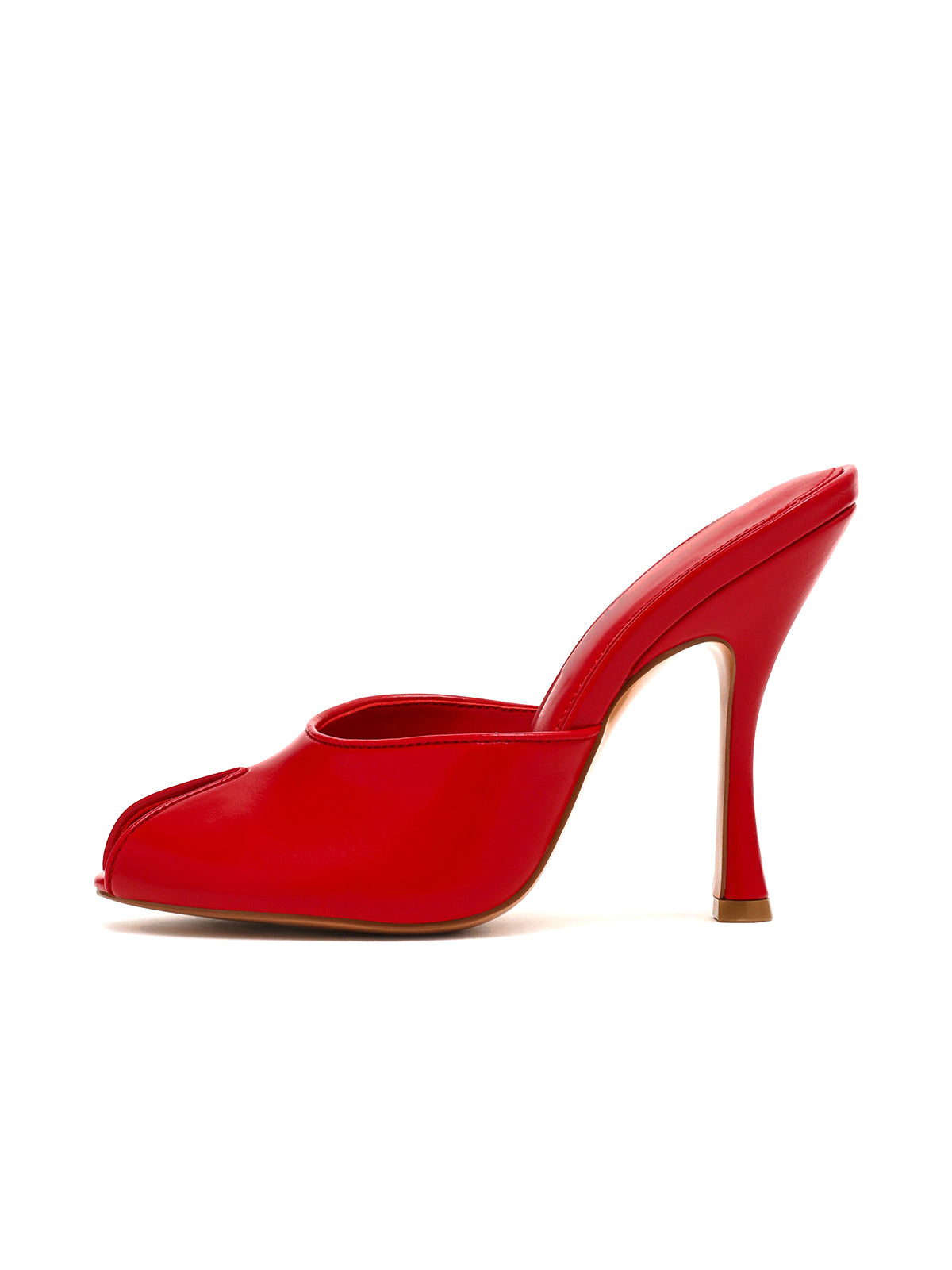 Red Peep Round-Toe Slip-On Backless Mules High Heels