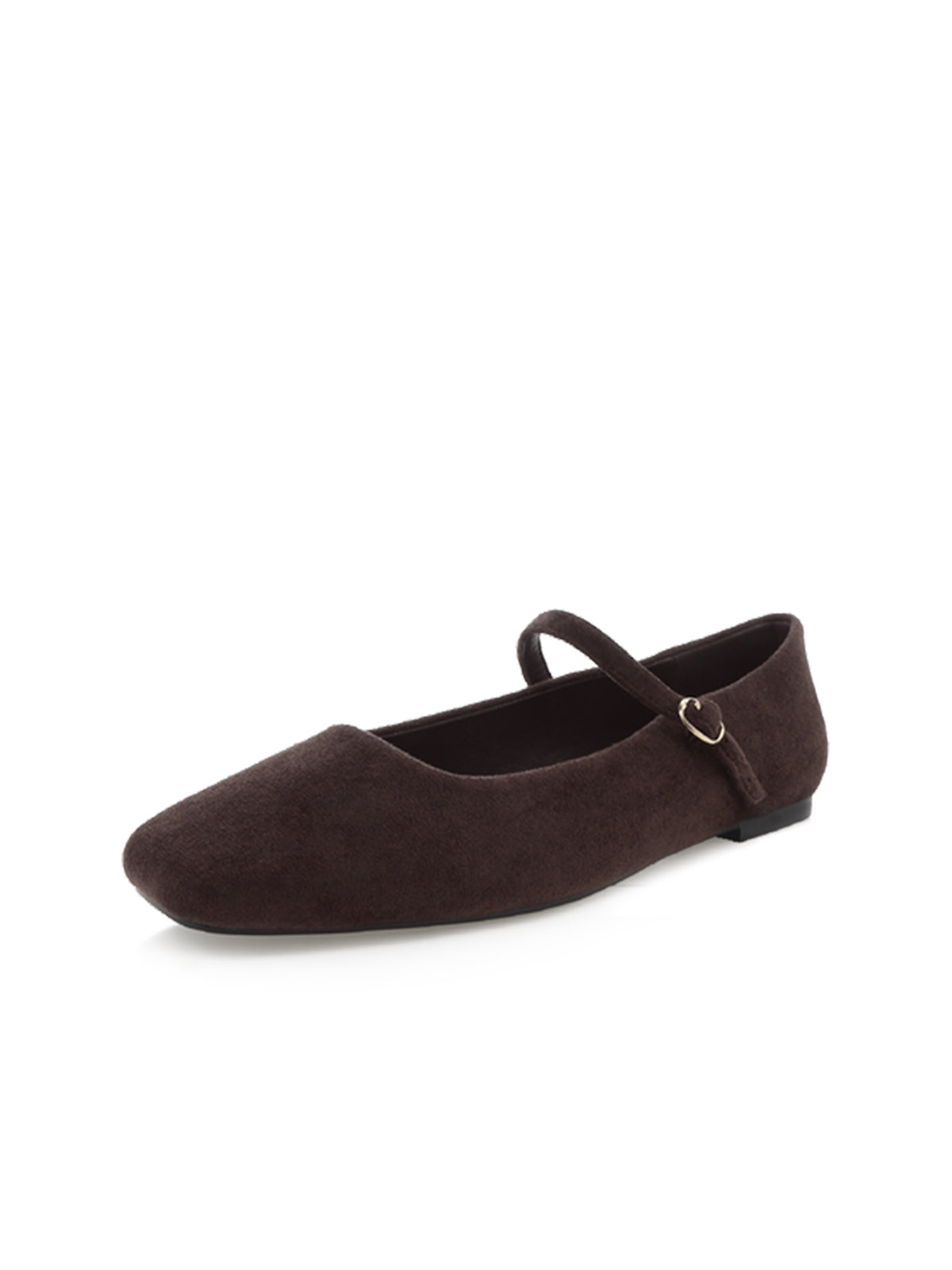 Chocolate Faux Suede Square-Toe Simple Slip-On Mary Jane Flats