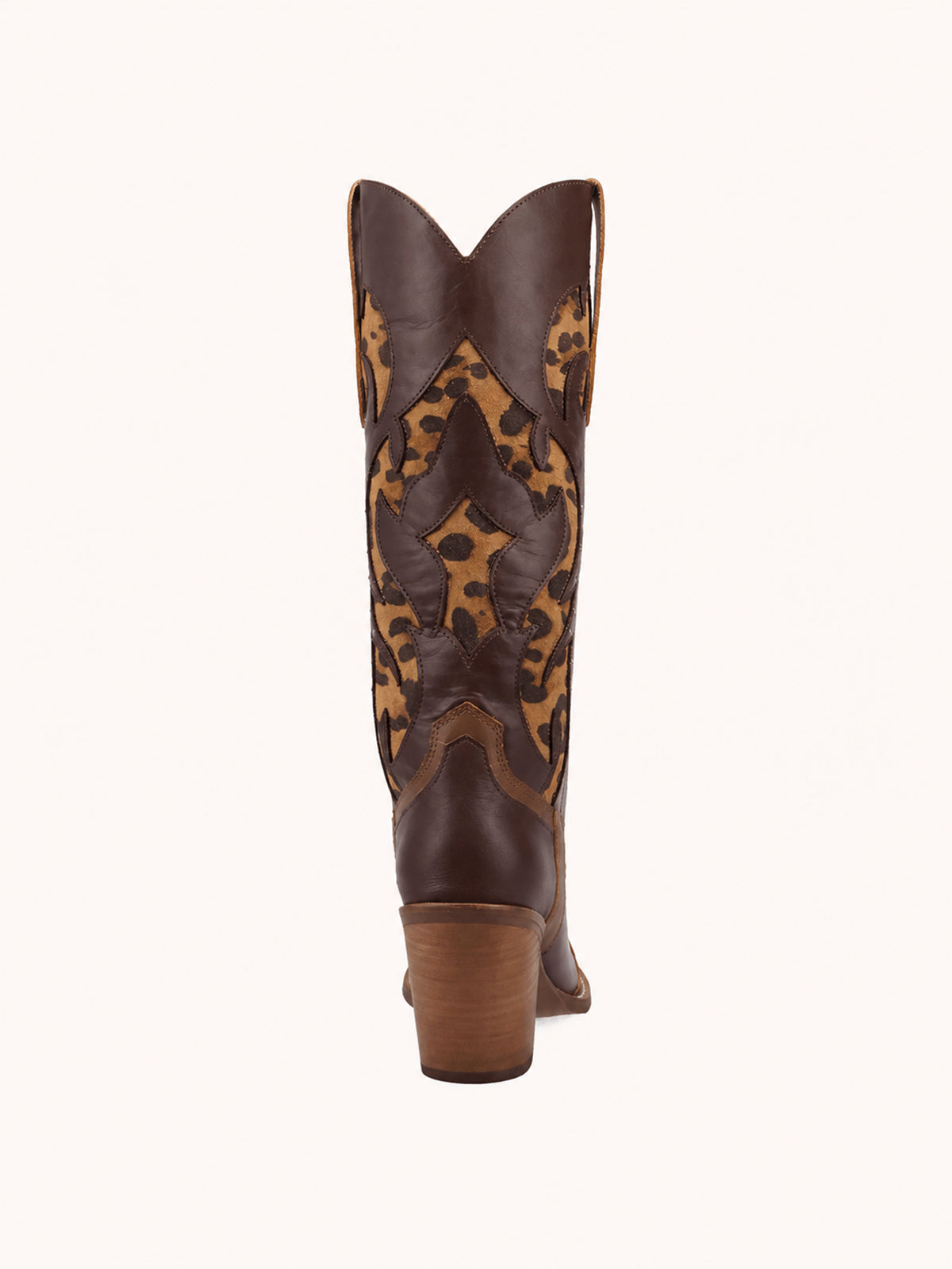 Contrast Coffee And Leopard Pattern Snip-Toe Mid Calf Cowgirl Boots