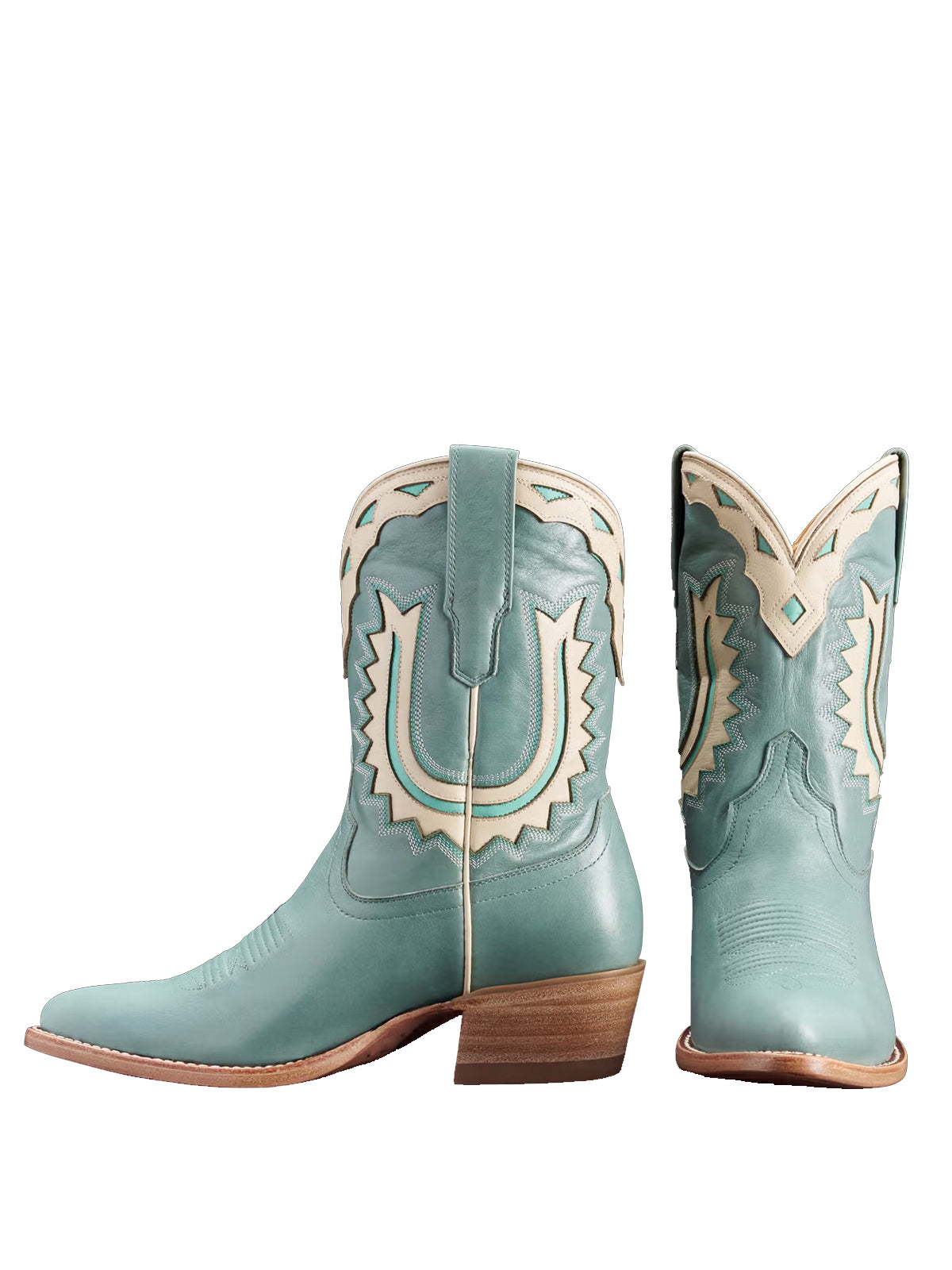 Seafoam Green Almond-Toe Bone Horseshoe Inlay Ankle Booties