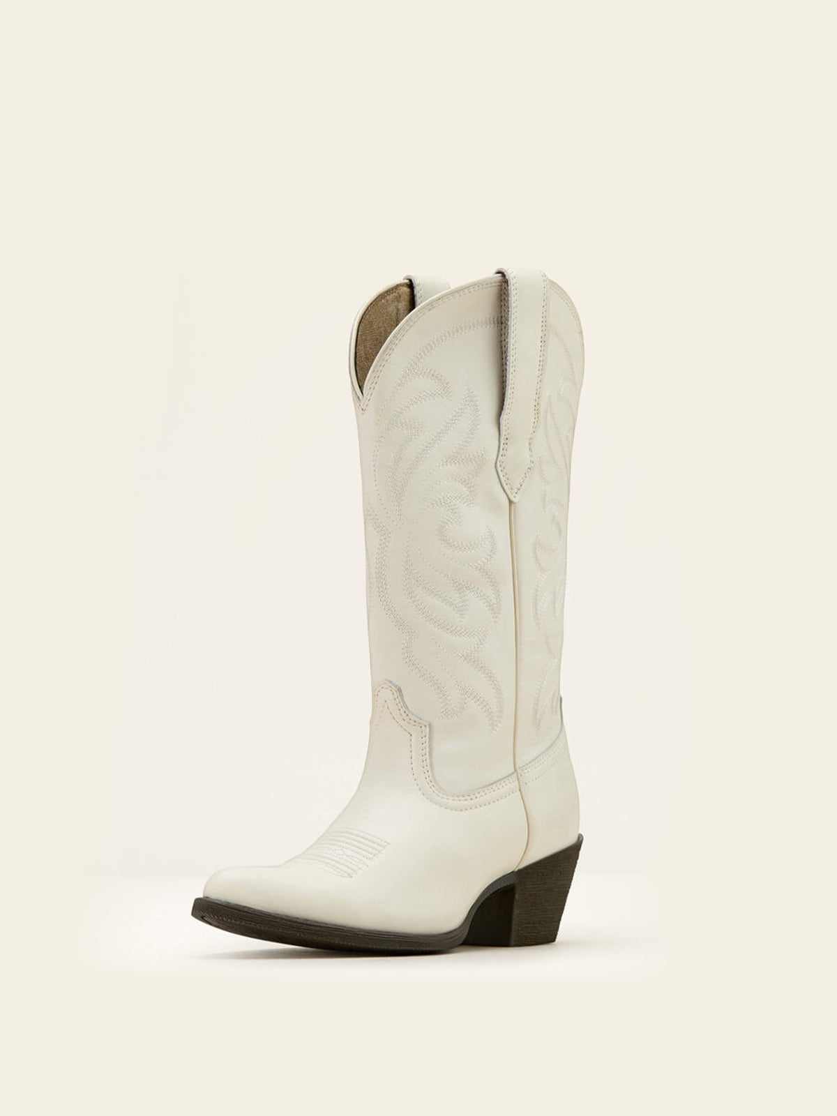 Mid Calf Almond-Toe Embroidery Cowgirl Boots - Cream
