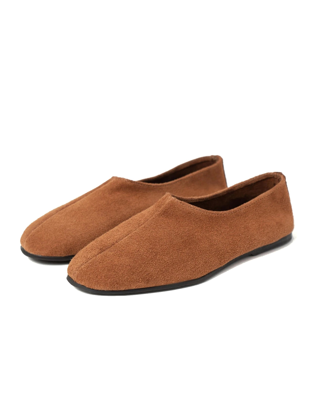 Brown Cow Suede Round-Toe Slip-On Simple Flats