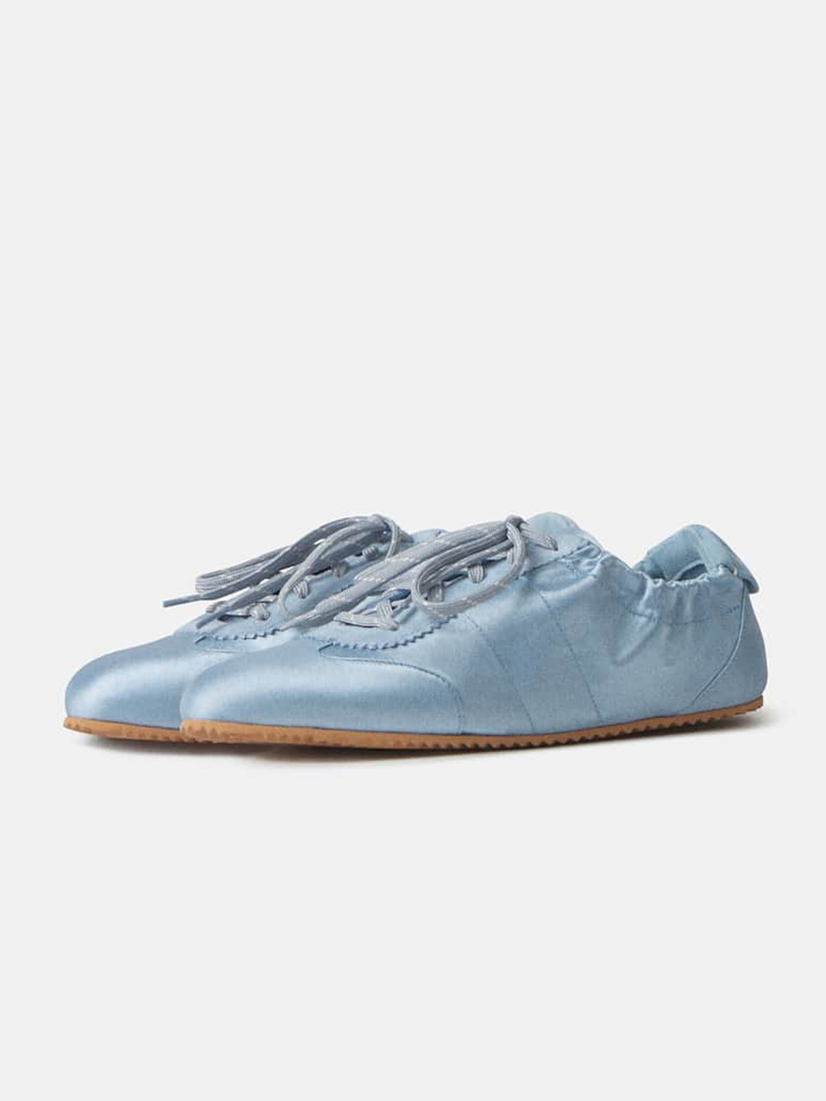 Blue Satin And Cow Suede Lace-Up Chic Flats Sneakers