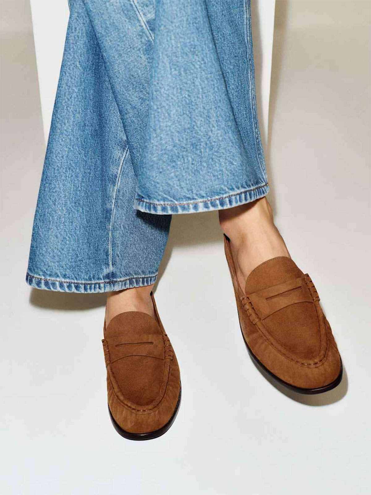 Brown Faux Suede Round-Toe Chic Slip-On Mules Flats