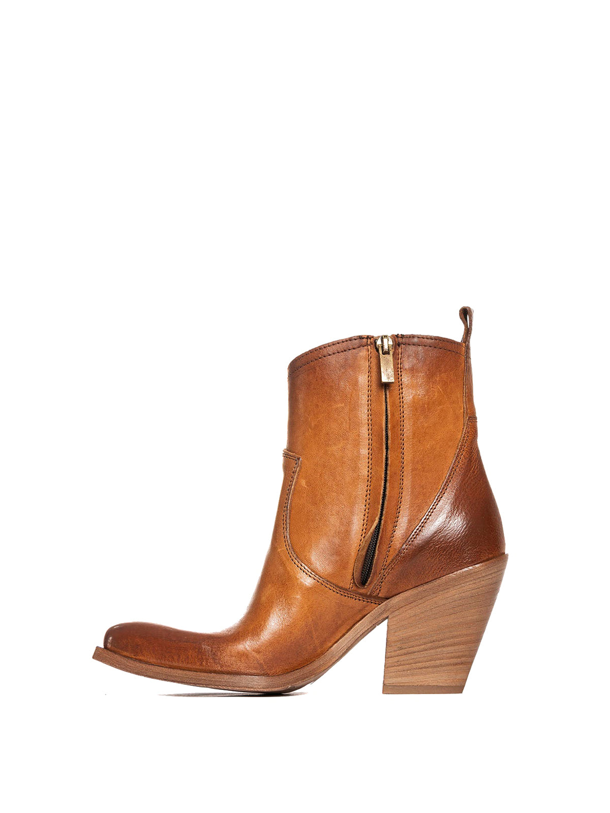 Cognac Snip-Toe Side Full-Zip Classic Ankle Cowgirl Boots