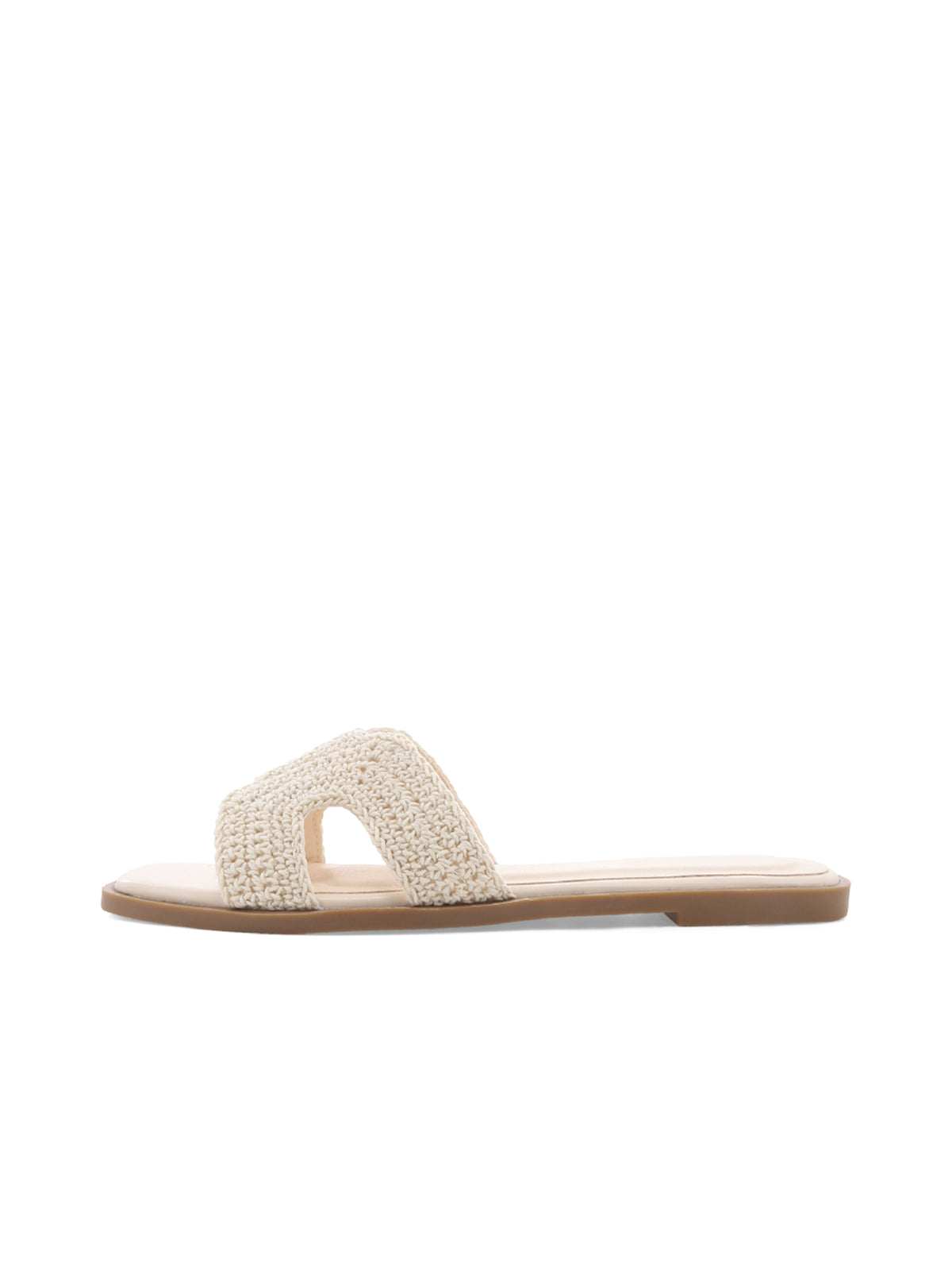 Ivory Wool Weaving Open Square-Toe Slip-On Simple Sandals Flats
