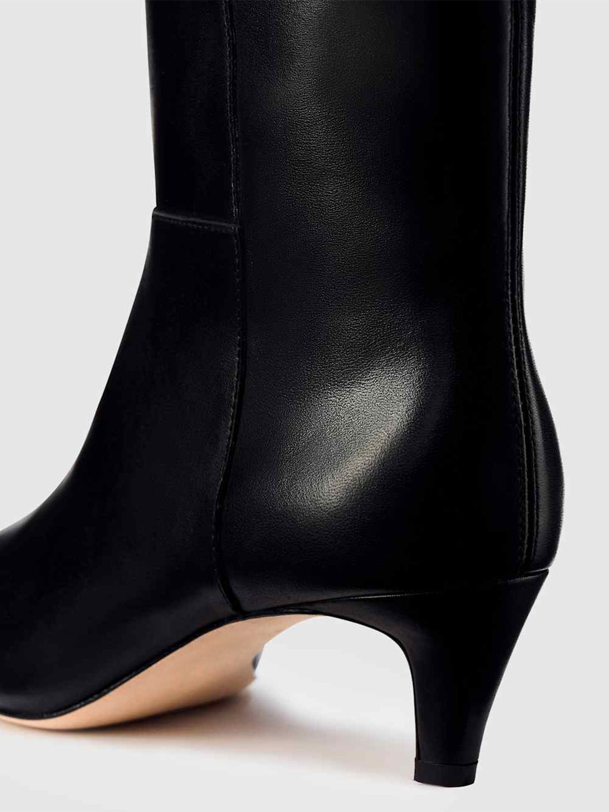 Black Square-Toe Simple Wide Calf Knee High Stiletto Boots