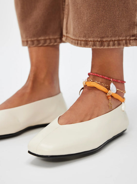Classic Square-Toe Slip-On Flats - Ivory