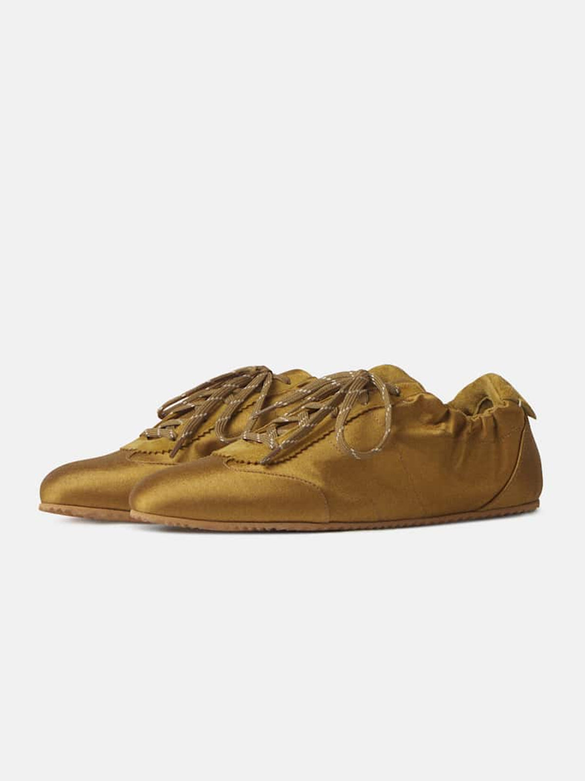 Olive Green Satin And Cow Suede Lace-Up Chic Flats Sneakers