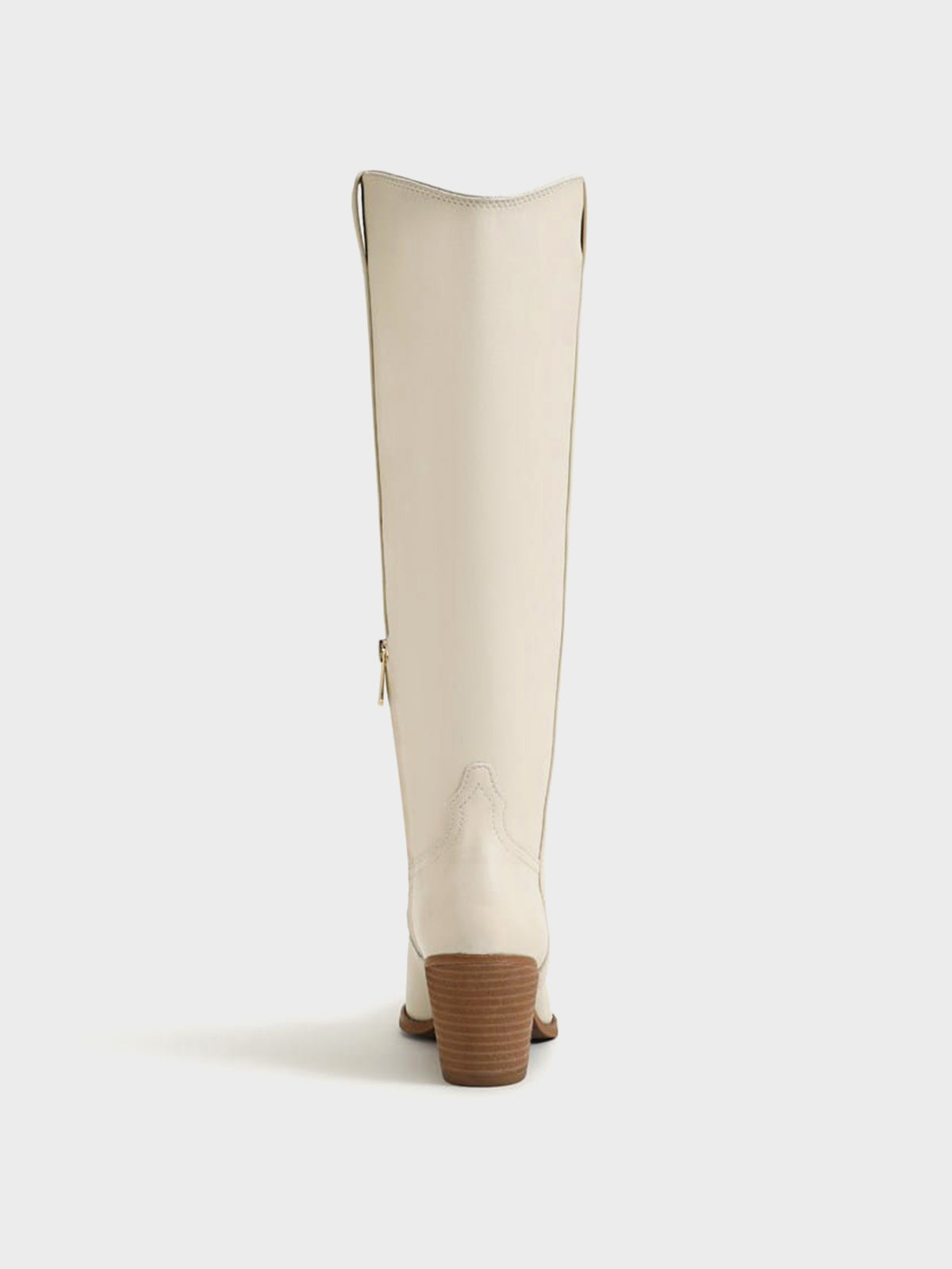Pointed-Toe Chic Western Half-Zip Knee High Cowgirl Boots - Ivory