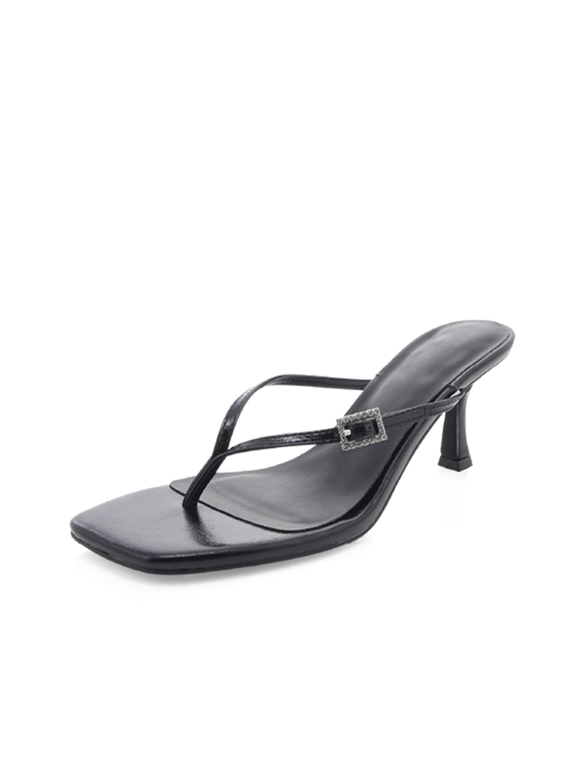 Black Square-Toe Flip-Flops Slip-On Kitten Heels
