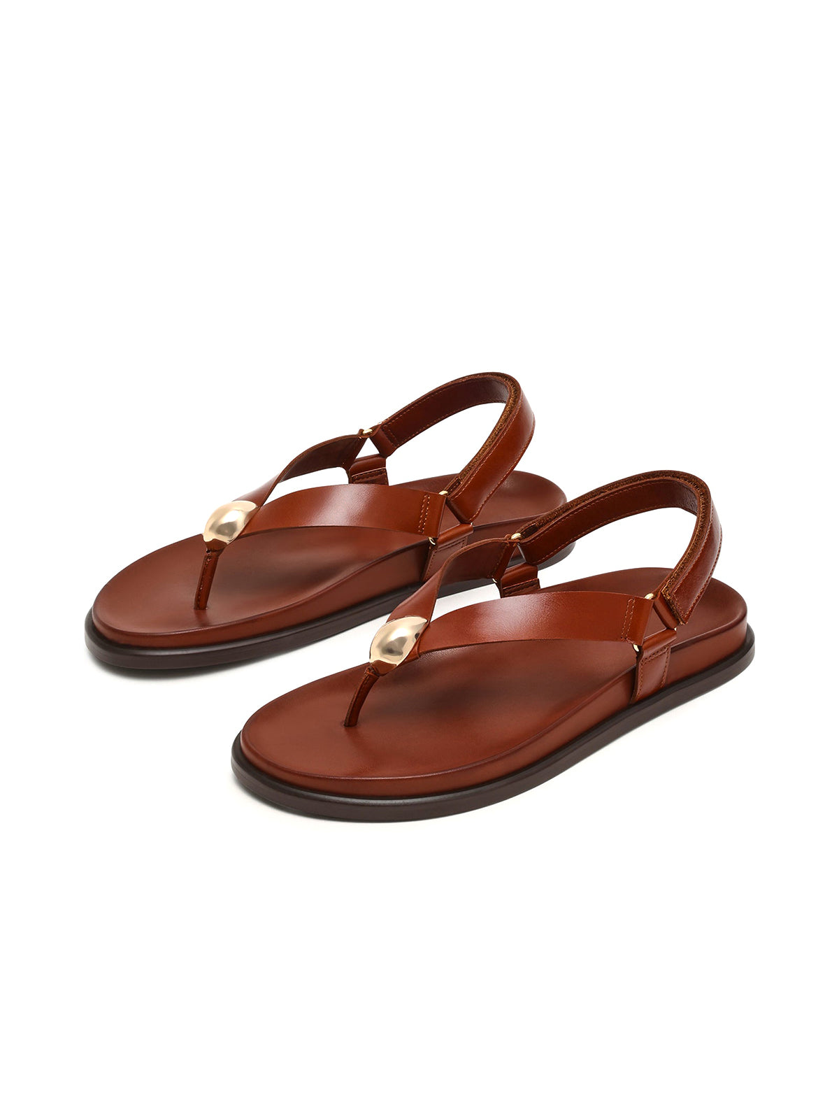 Brown Round-Toe Simple Slingback Flip-Flops Flats