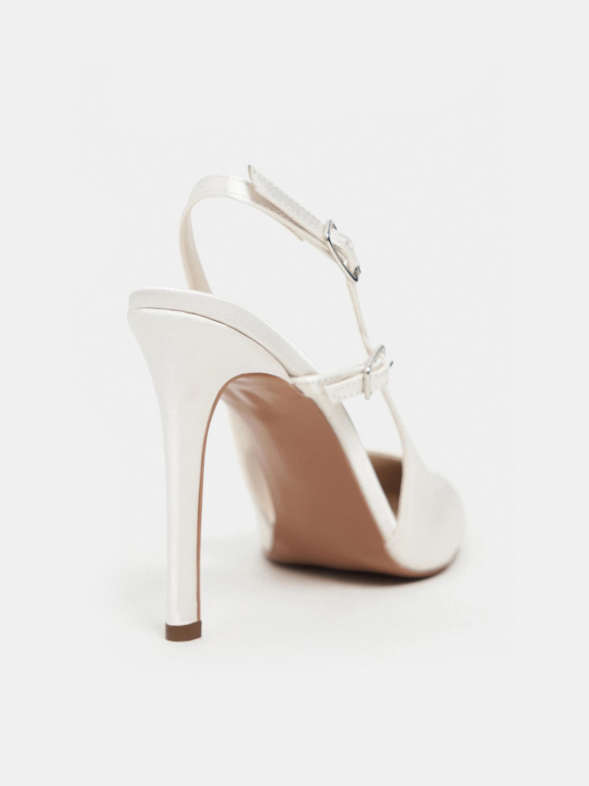 Satin Pointed-Toe Buckle Back Strap Chic High Heels - Ivory