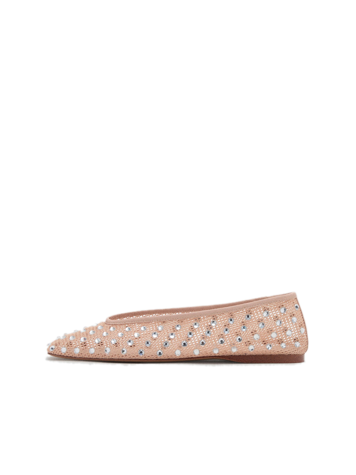 Nude Mesh Square-Toe Rhinestone Ballet Flats