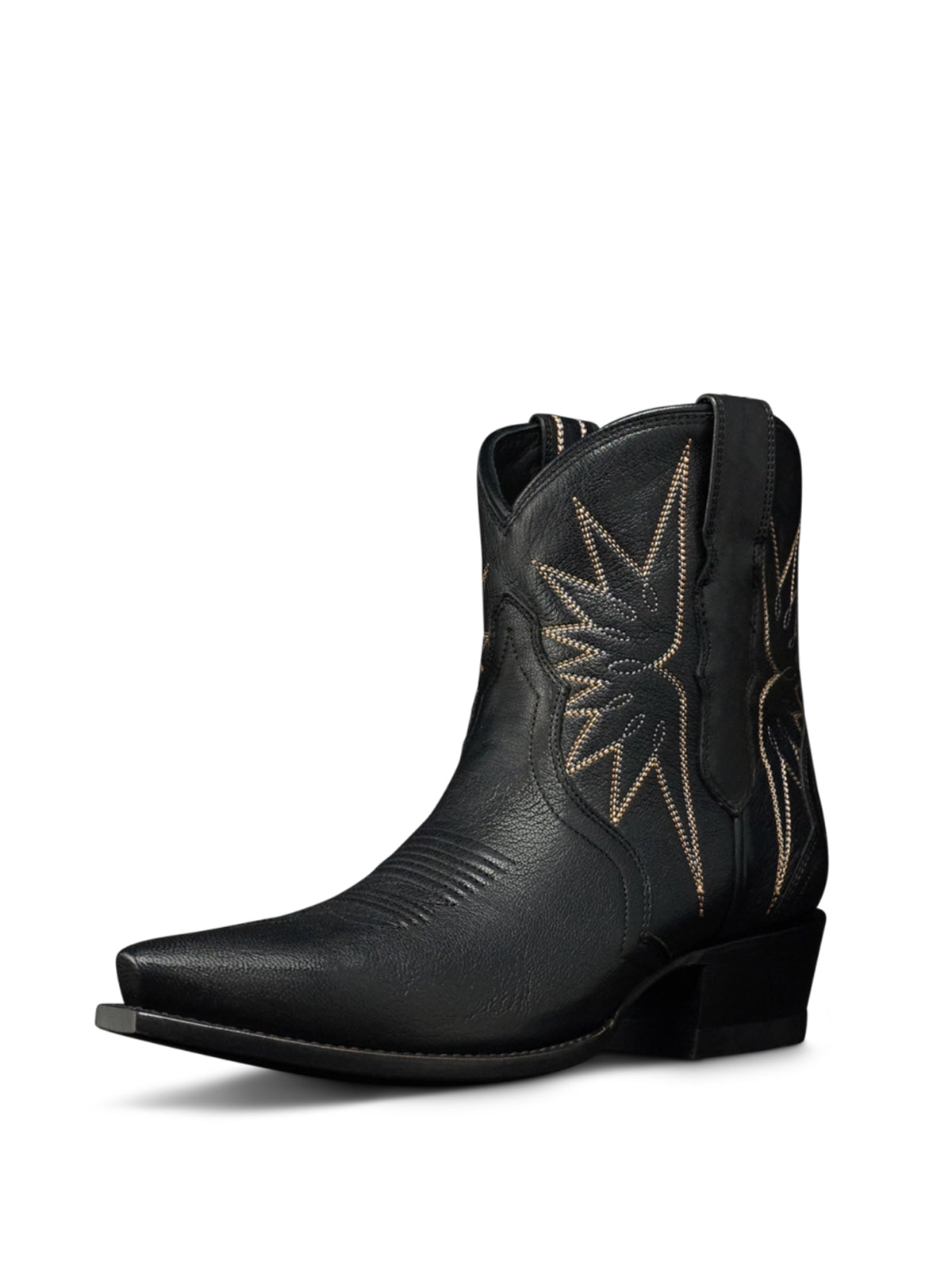 Black Snip-Toe Embroidery Ankle Booties