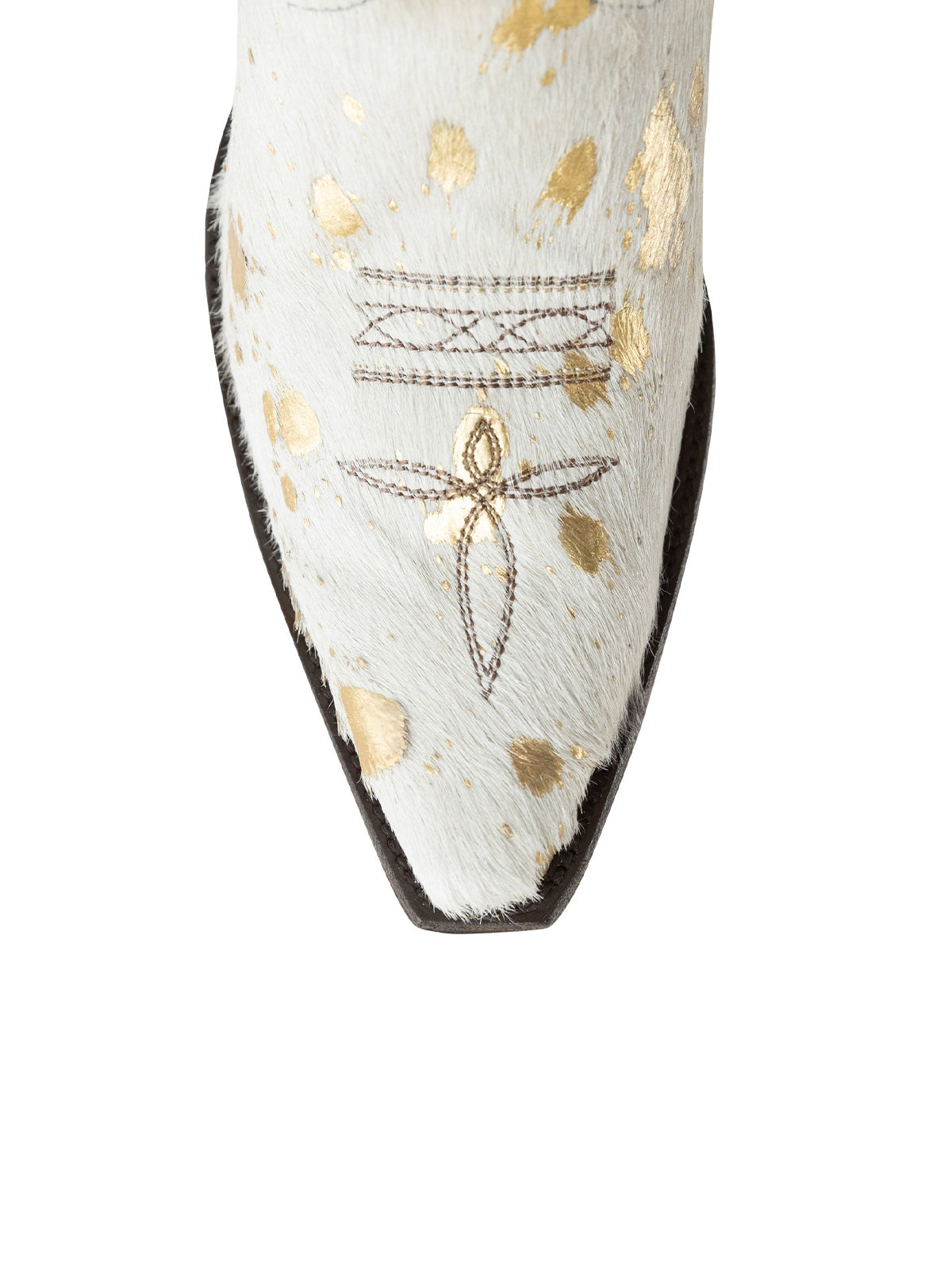 Snip-Toe Chic Embroidery And Side Studs Ankle Cowgirl Boots - Beige And Gold