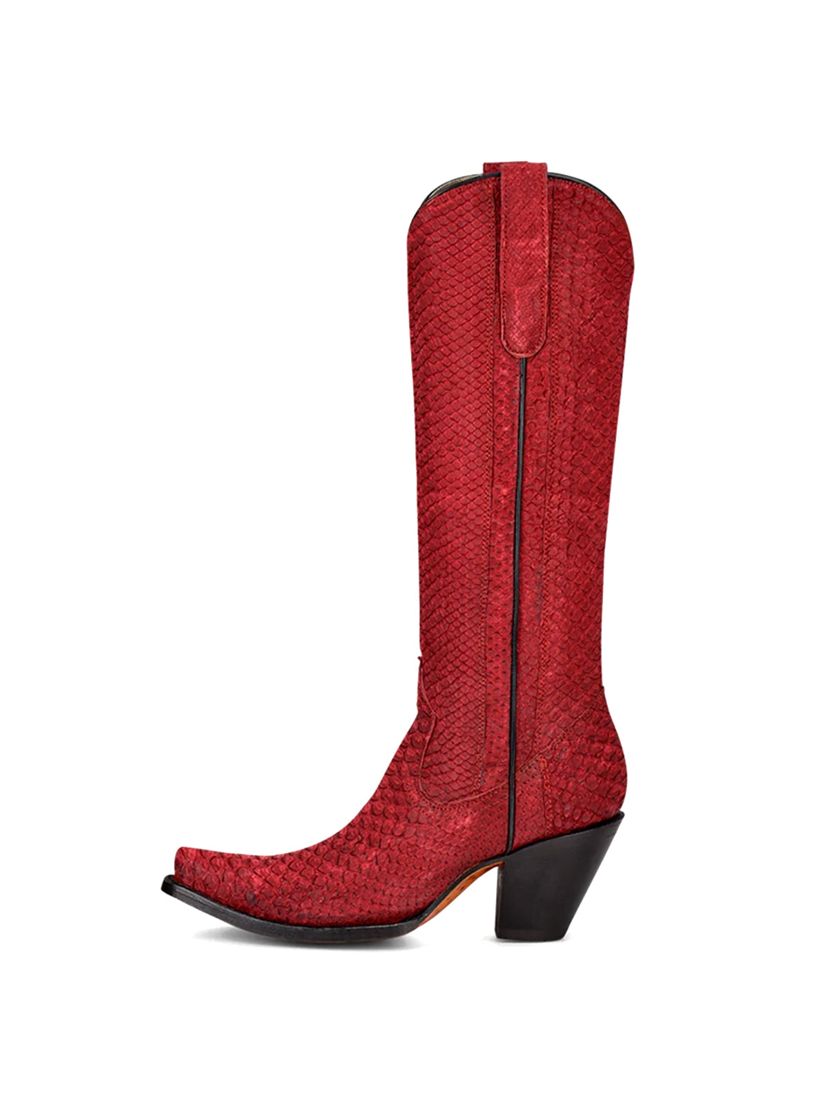 Red Snakeskin Pointed-Toe Half-Zip Simple Knee High Cowgirl Boots