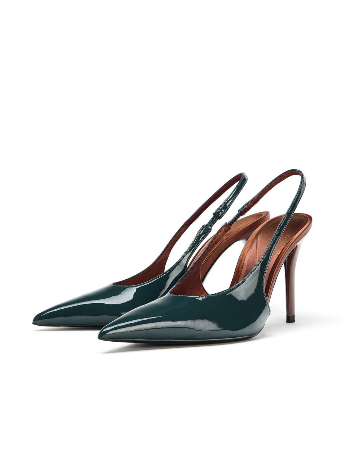 Black Patent Finish Strappy Slingback High Heels