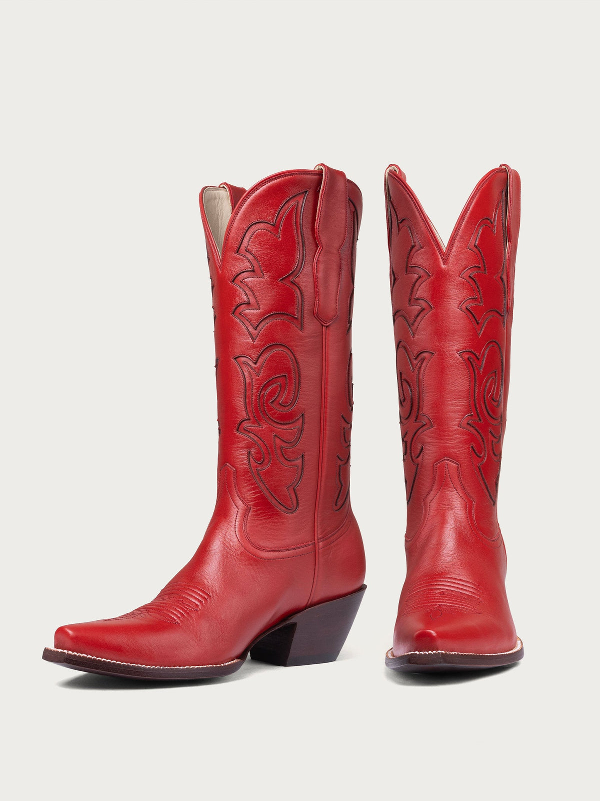 Red Snip-Toe Stylish Inlay Classic Mid Calf Cowgirl Boots