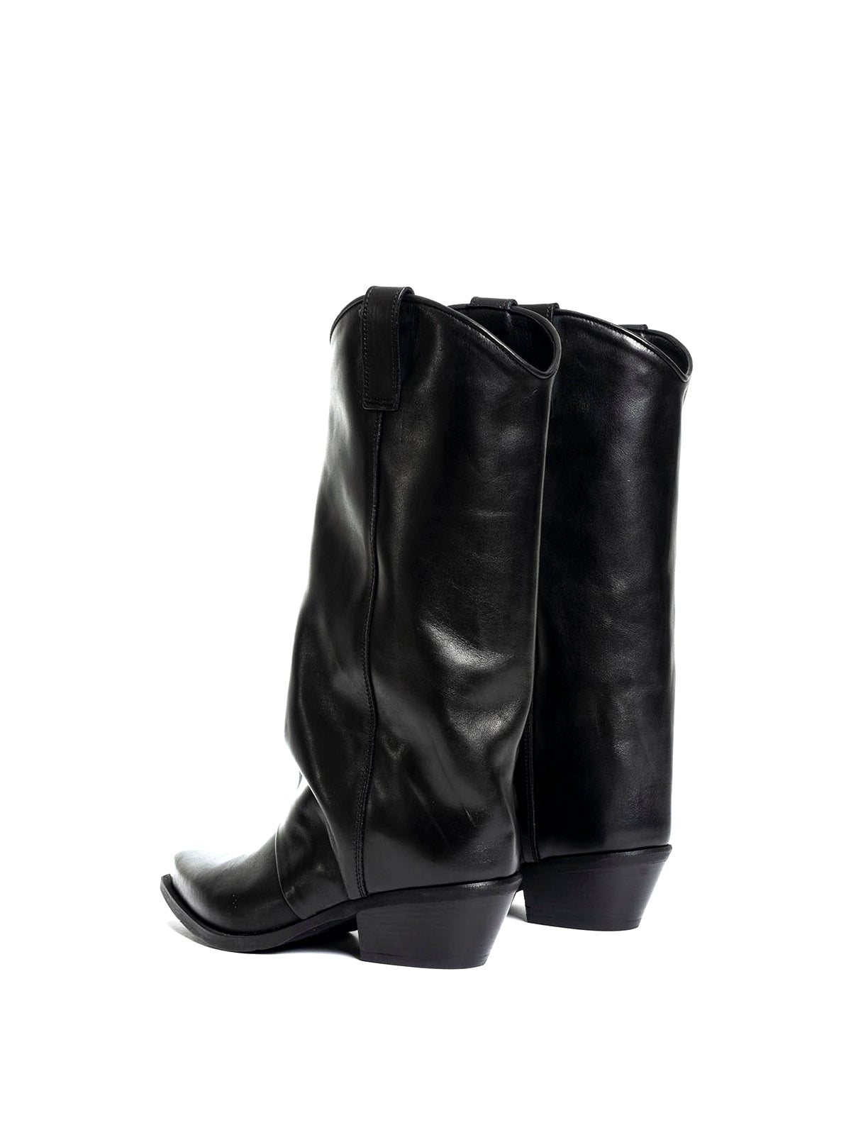 Black Snip-Toe Mid Calf Simple Classic Cowgirl Boots